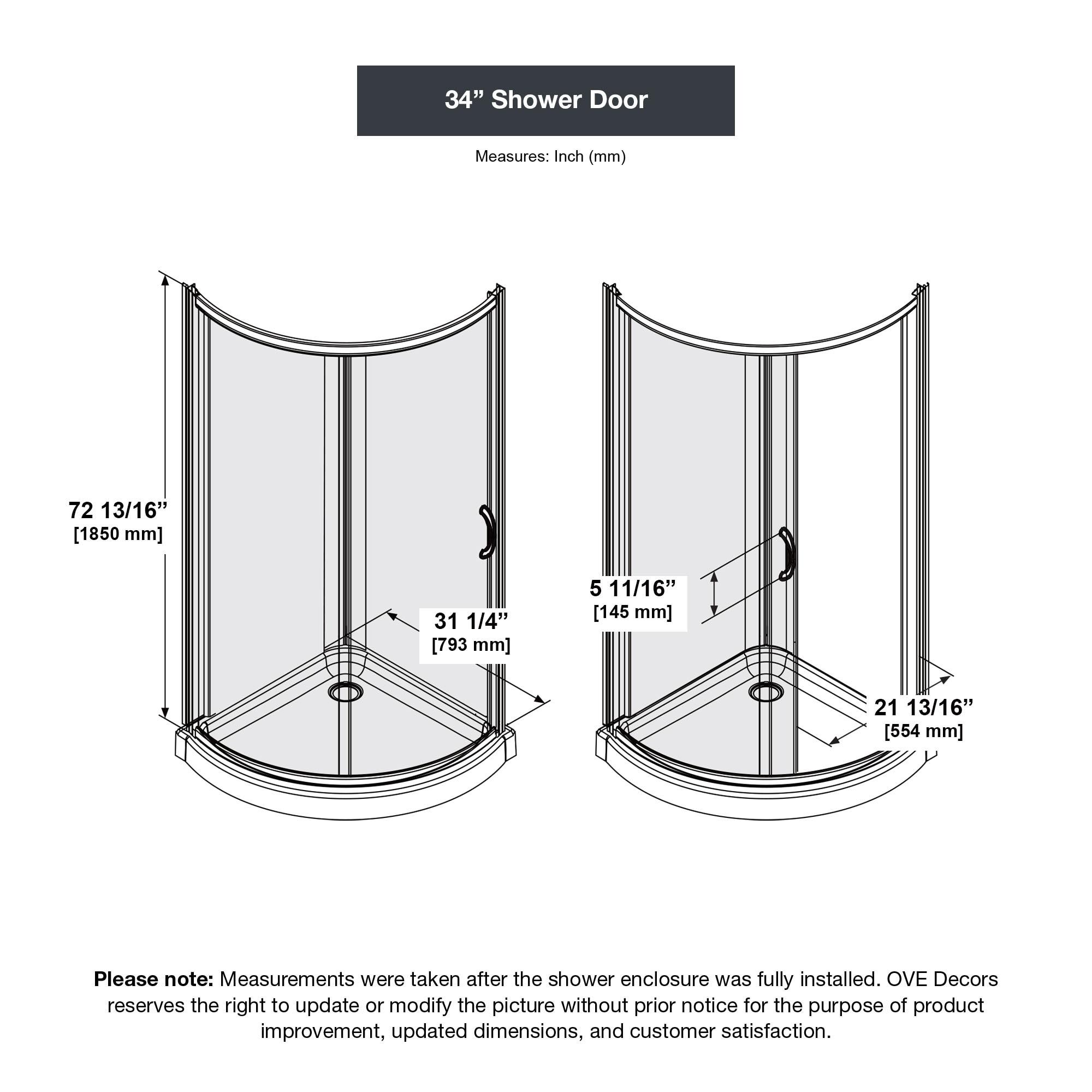 OVE Decors Breeze 35 in. Framed Round Shower Kit w/ Frosted Glass, Base in Chrome Finish