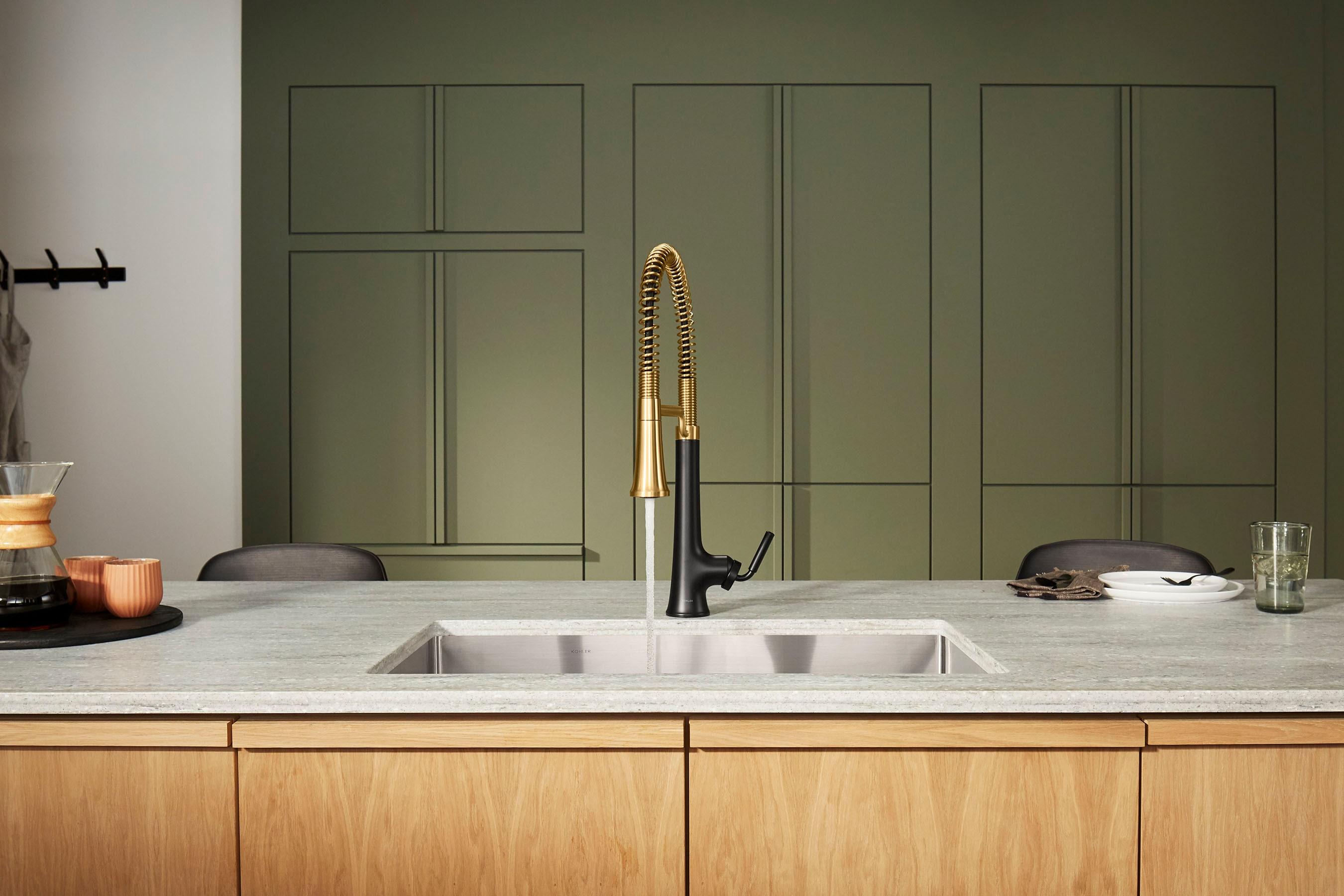 Kohler Tone Single Handle Semi-Professional Pre-Rinse Kitchen Sink Faucet with Three-Function Pull Down Sprayer