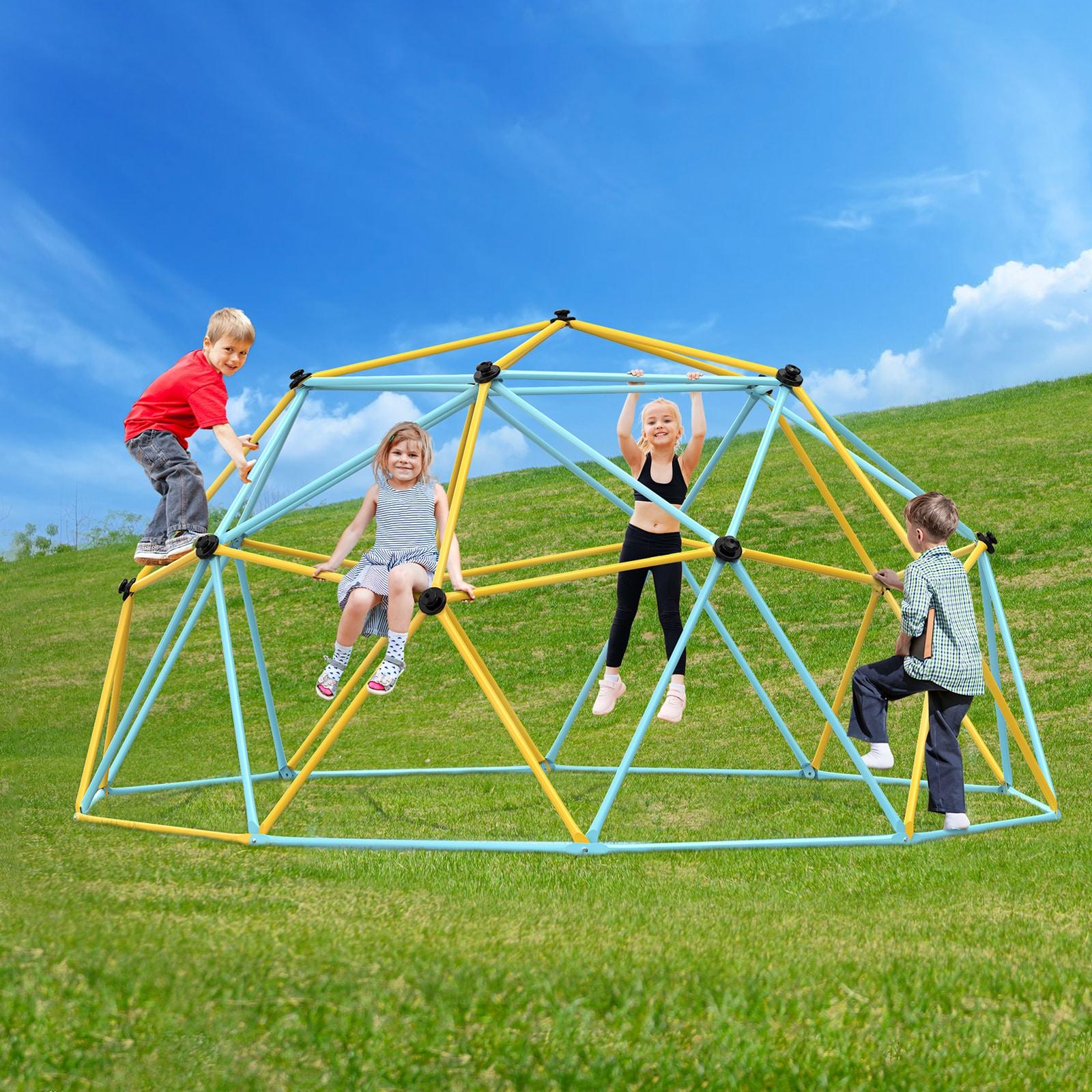 10FT Yellow and Blue Steel Geometric Dome Climber with Slide