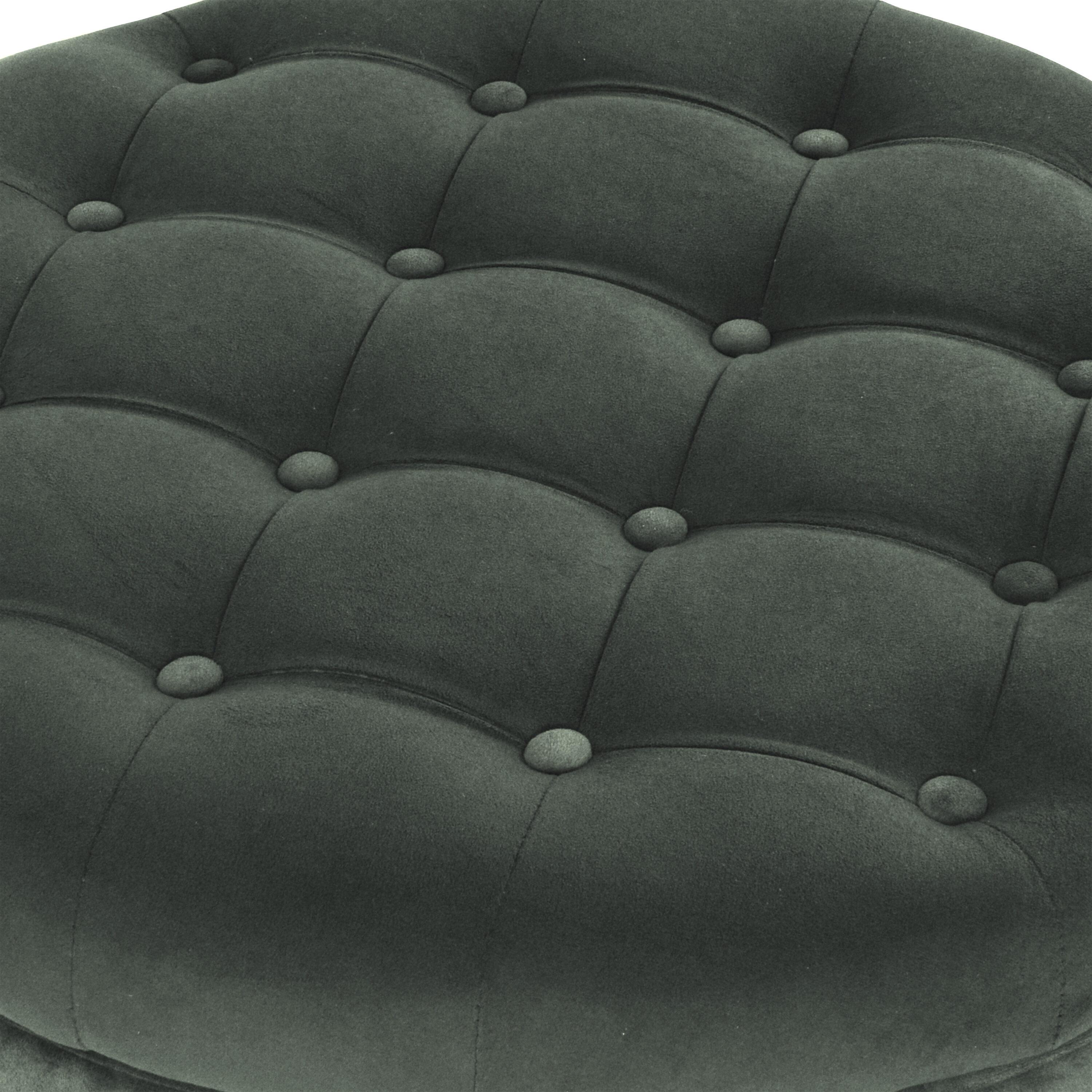 Tufted Round Storage Ottoman Loden Green Velvet - HomePop: Velvet Footstool, Honey Oak Legs, 250lb Capacity