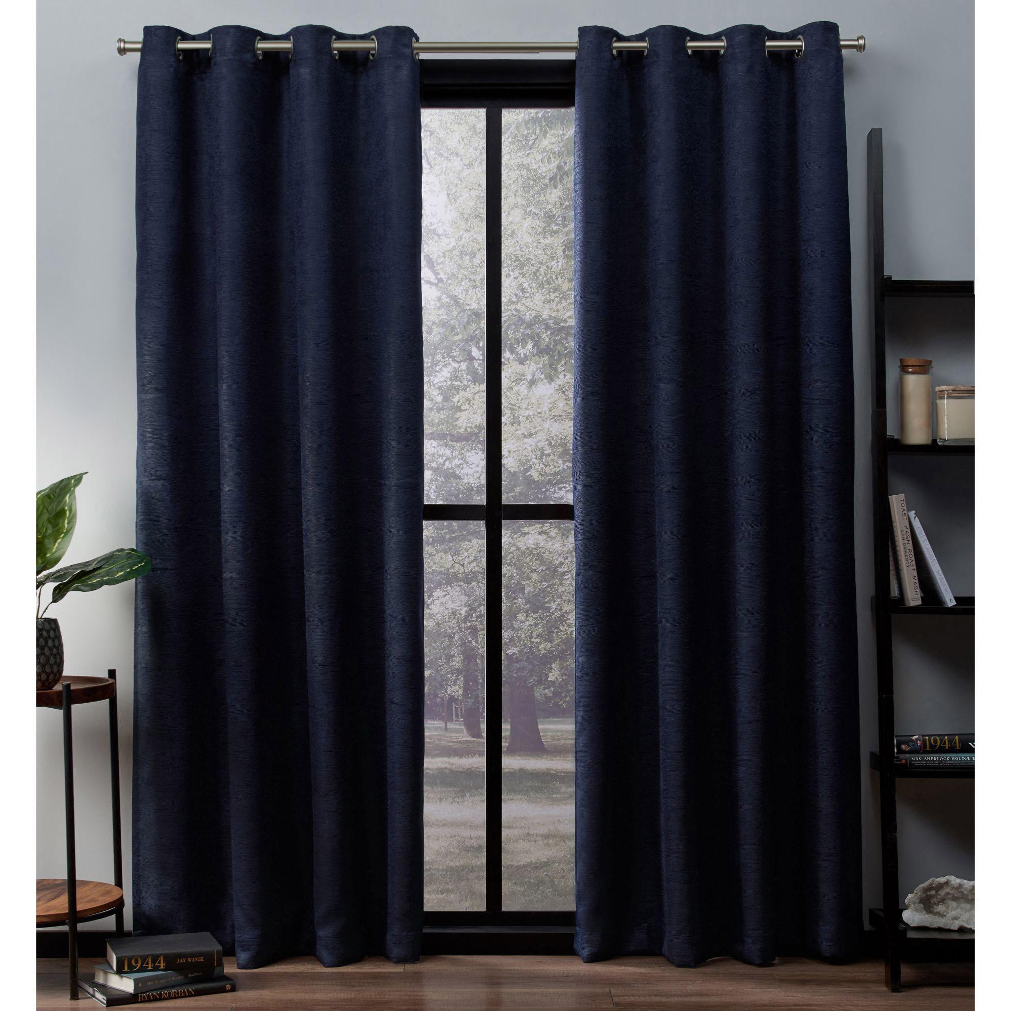 TOWN & COUNTRY EVERYDAY Lustre Solid Heavyweight Textured Sateen Indoor Curtains, Room Darkening Opacity, Grommet Top, Energy Efficient, 2-Pack Set, 52"x96", Navy