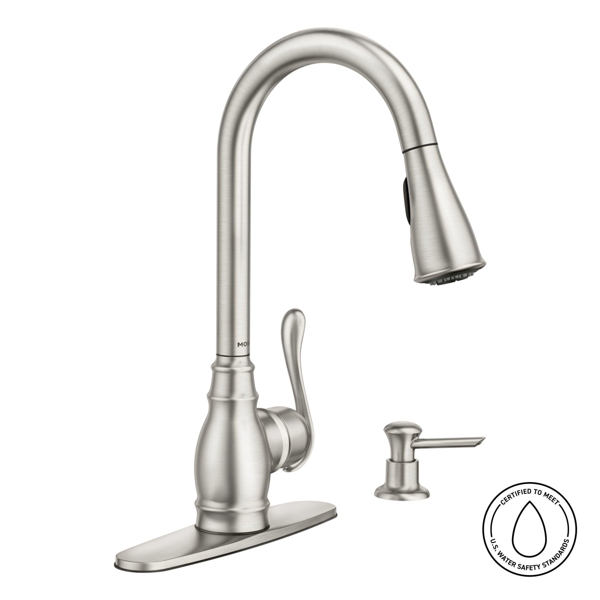 Moen Anabelle Single Handle Deck-mount Pull-down Kitchen Faucet with Sprayer ( Deck Plate Included ) (Soap Dispenser Included)