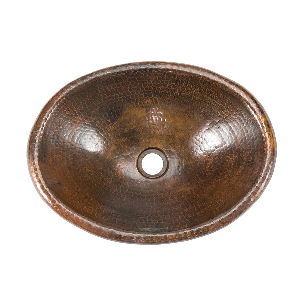 17" Oval Self Rimming Hammered Copper Bathroom Sink