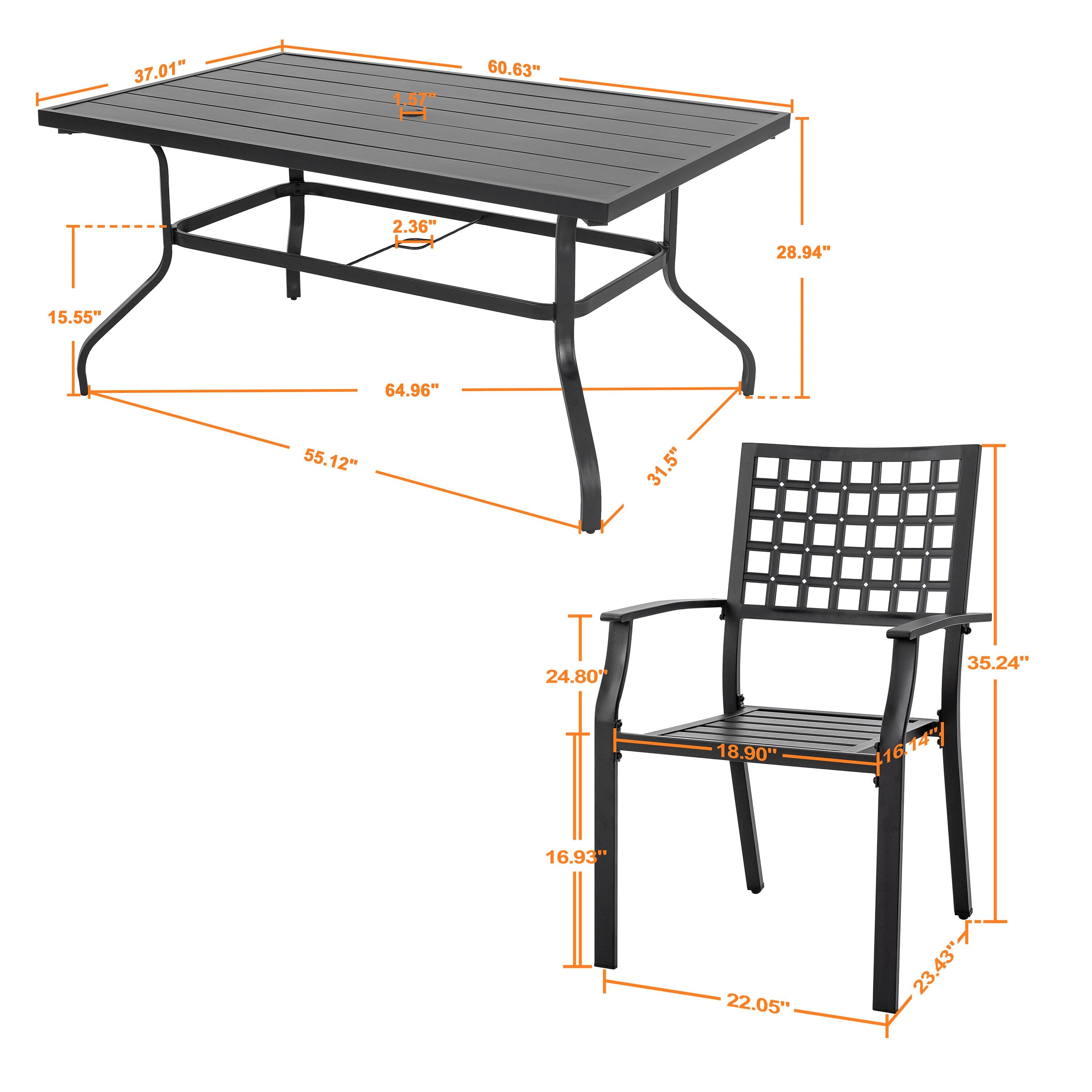 Nuu Garden Outdoor 7-Piece Iron Dining Set with 1.77'' Umbrella Hole