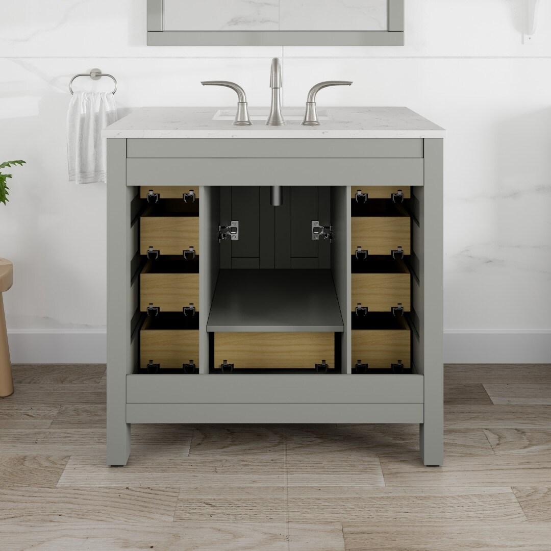 Eviva Hampton 36" Gray Transitional Bathroom Vanity w/ White Carrara Top