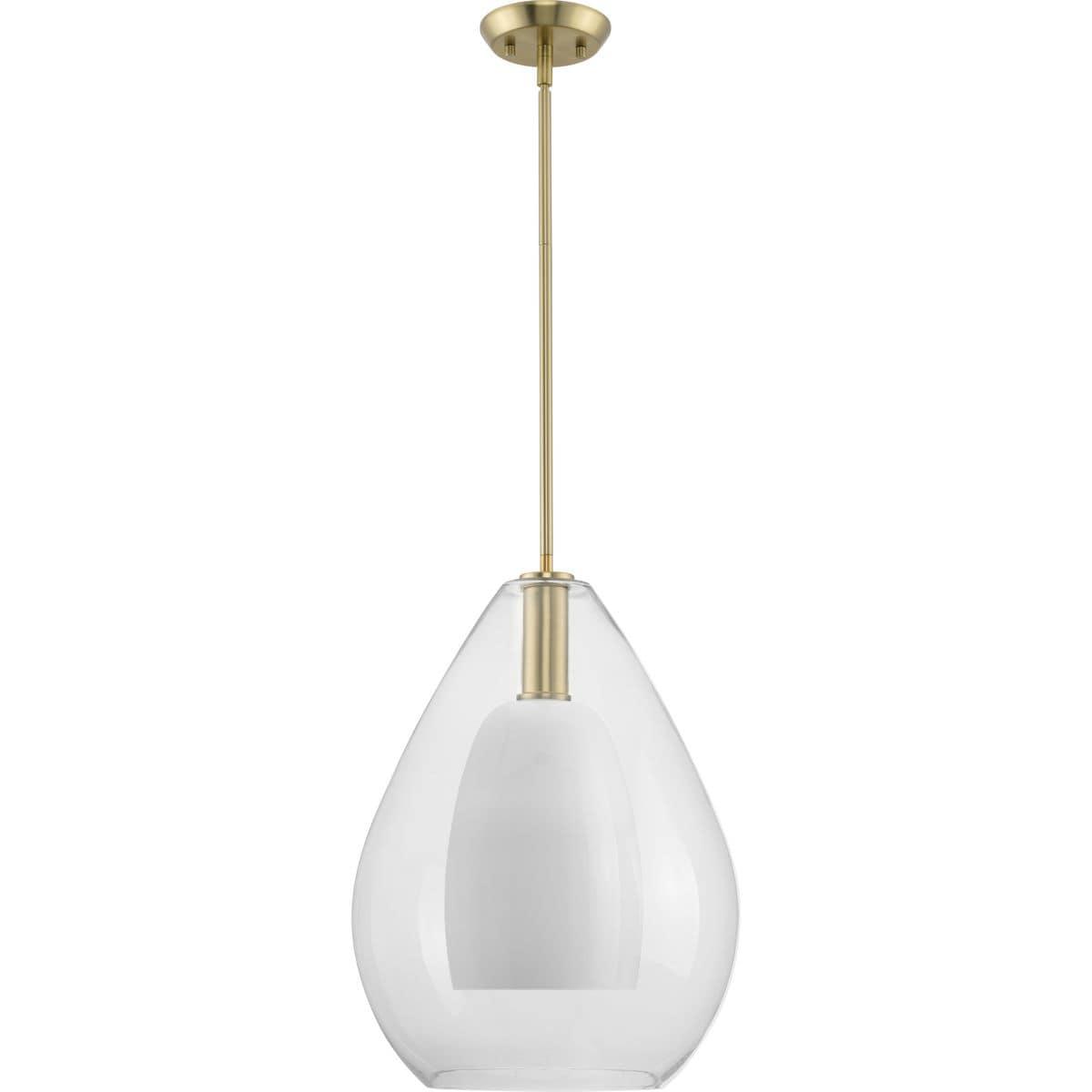 Progress Lighting Carillon 1-Light Pendant, Brushed Gold, Clear and Opal Glass Shade