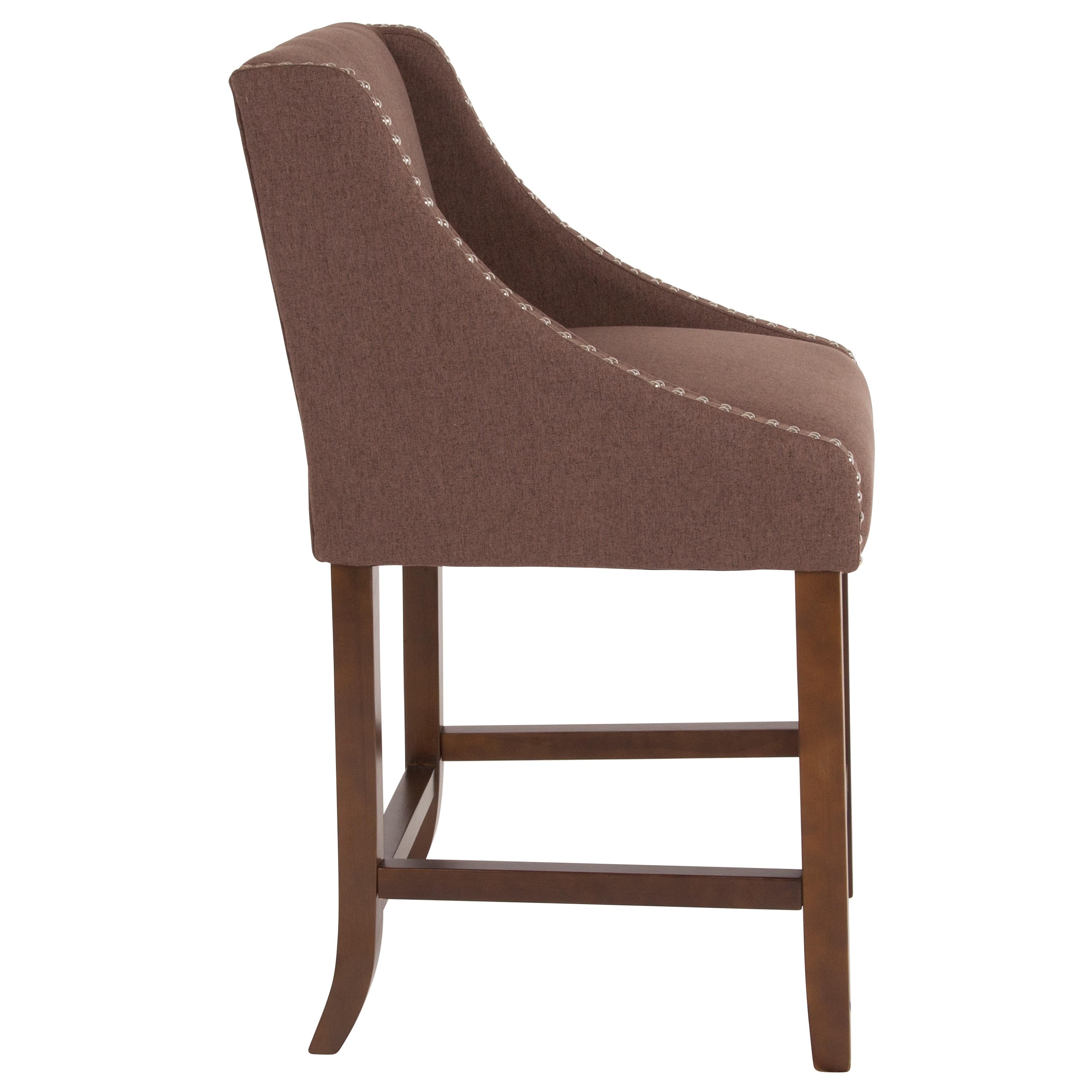 Flash Furniture Carmel Series 24" High Transitional Walnut Counter Height Stool with Accent Nail Trim in Brown Fabric