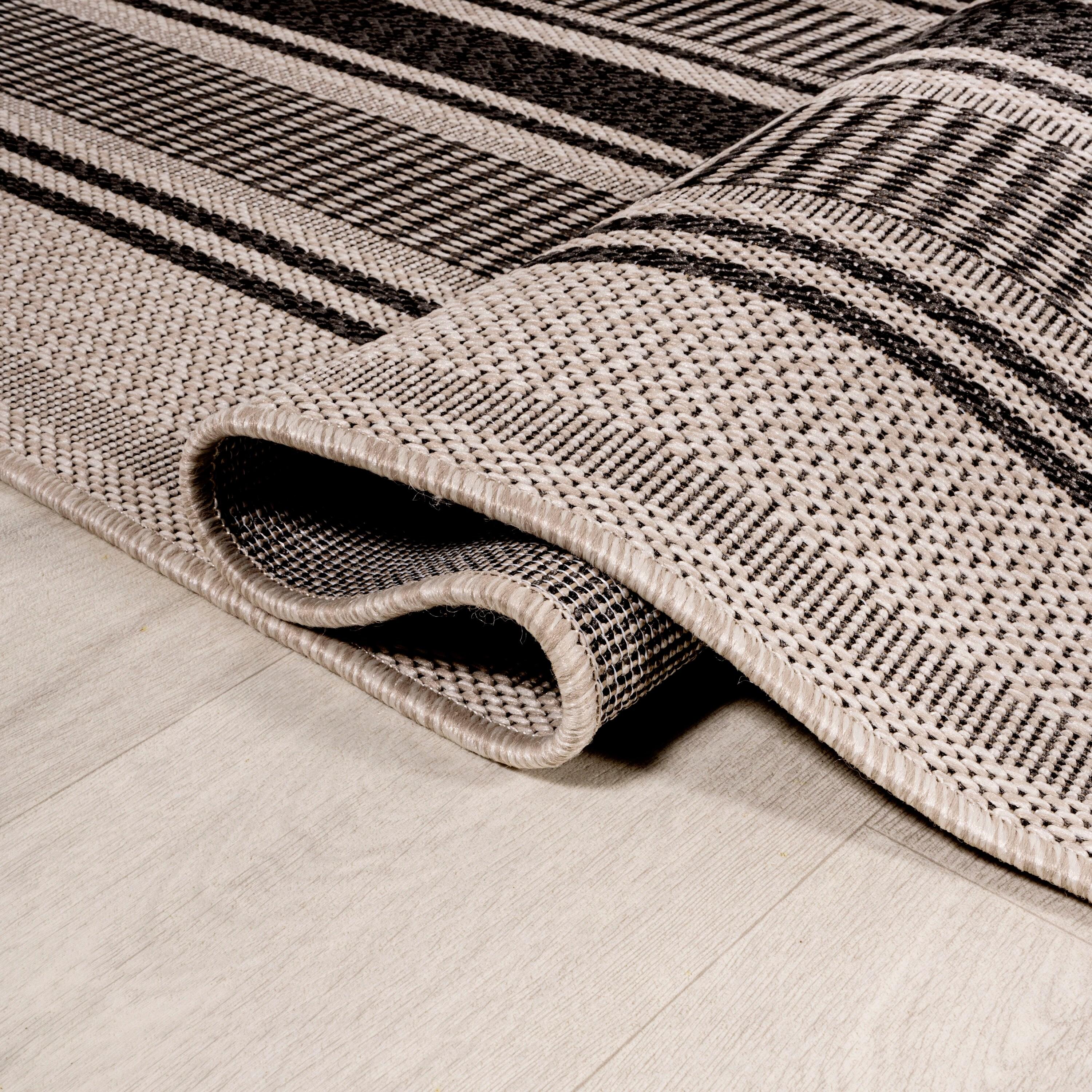 3' x 5' Haynes Modern Double Stripe Indoor/Outdoor Area Rug, Black/Beige - JONATHAN Y