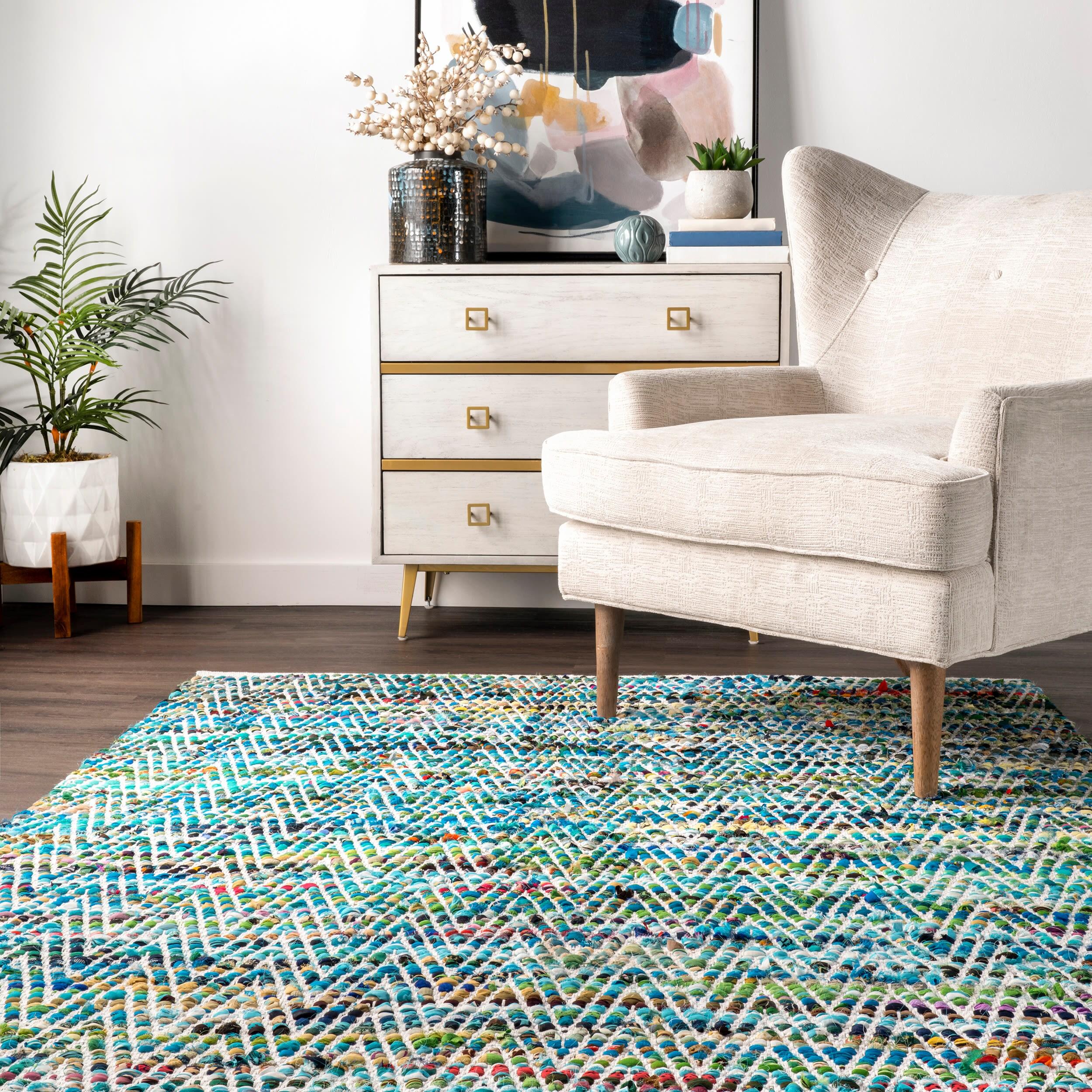 nuLOOM 4'x6' Hand Woven Chevron Rochell Area Rug Green: Contemporary Low Pile Indoor Rectangle Rug