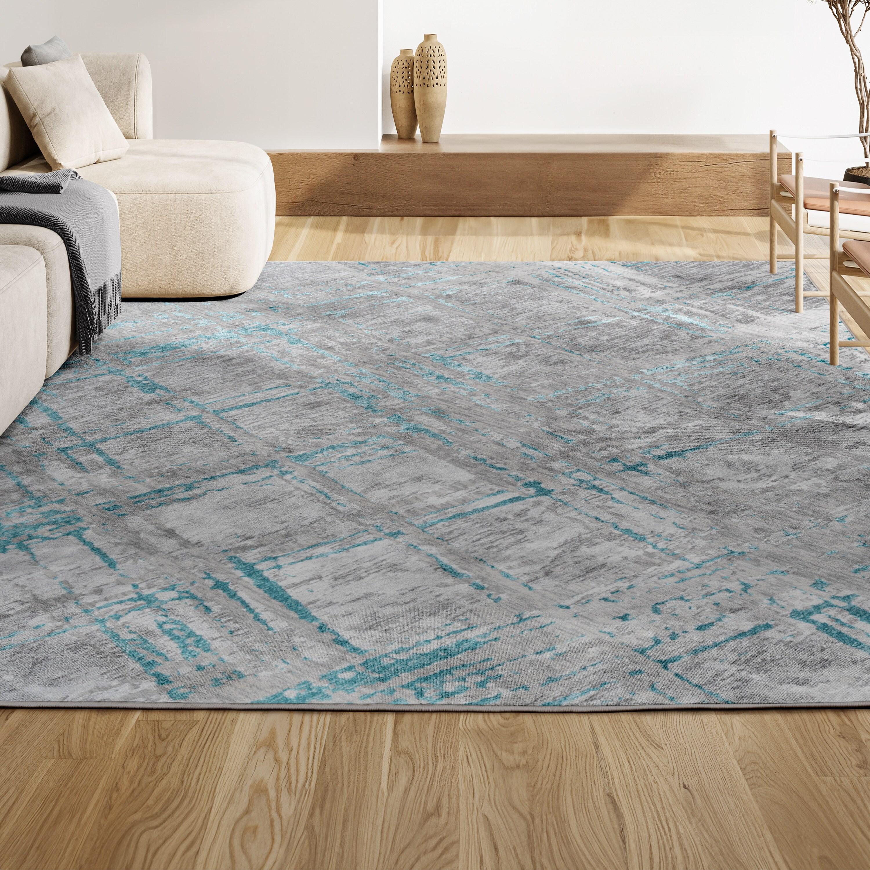 4'x6' Slant Modern Abstract Area Rug, Gray/Turquoise - JONATHAN Y