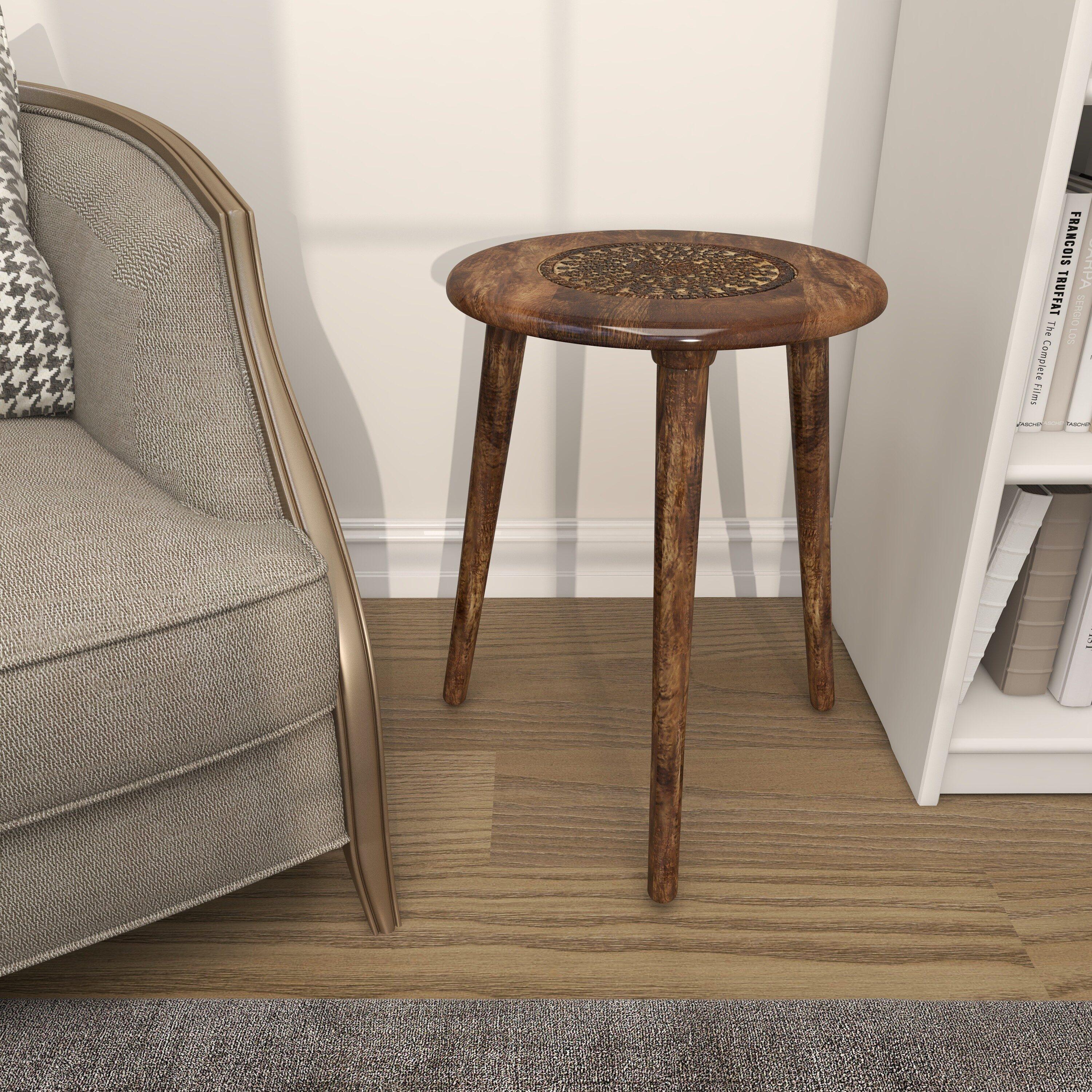 Carved Mango Wood Tripod Table Brown - Olivia & May: Handmade, Indoor, Rustic Style, 100 lbs Max