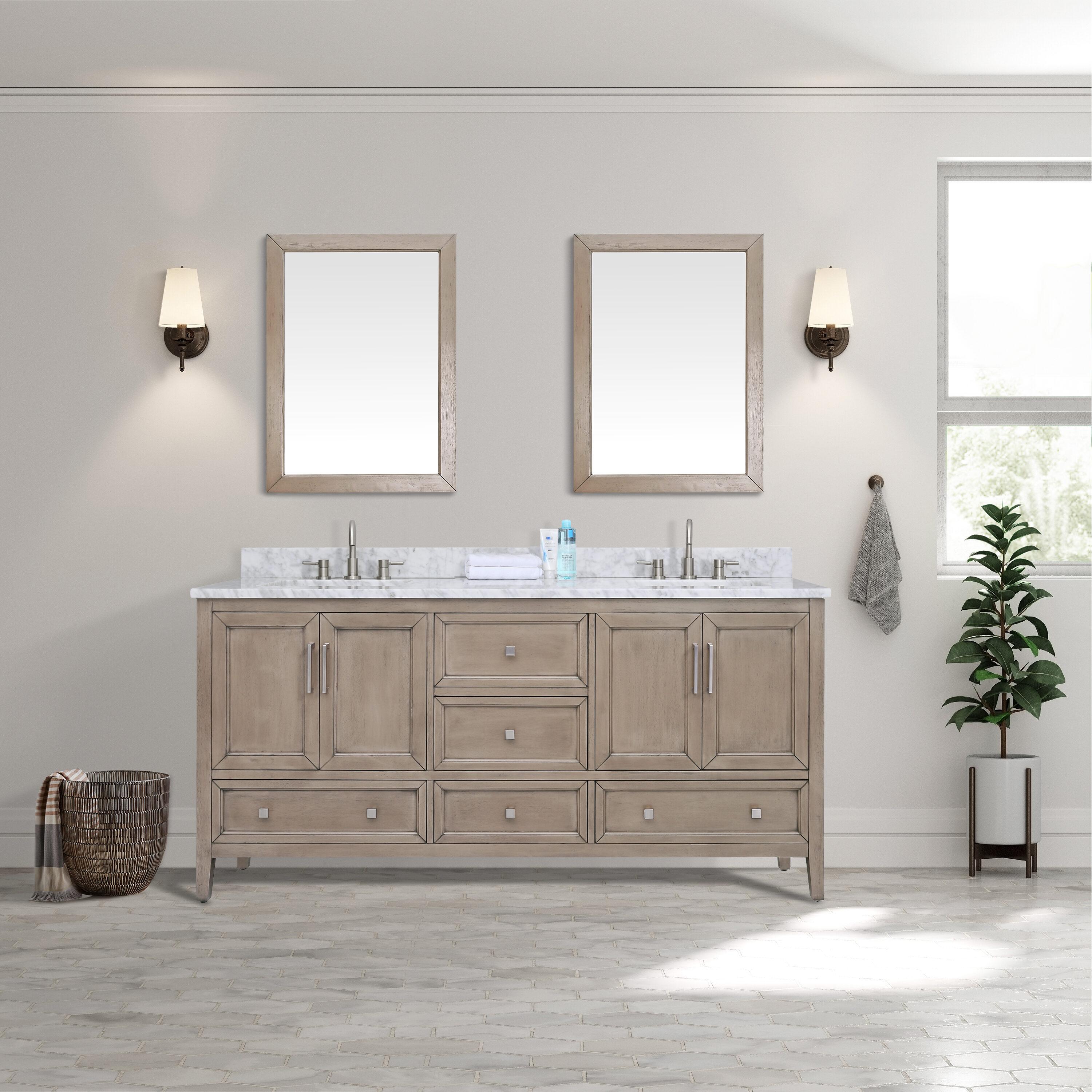Gray Oak Double Vanity with Carrara White Marble Top