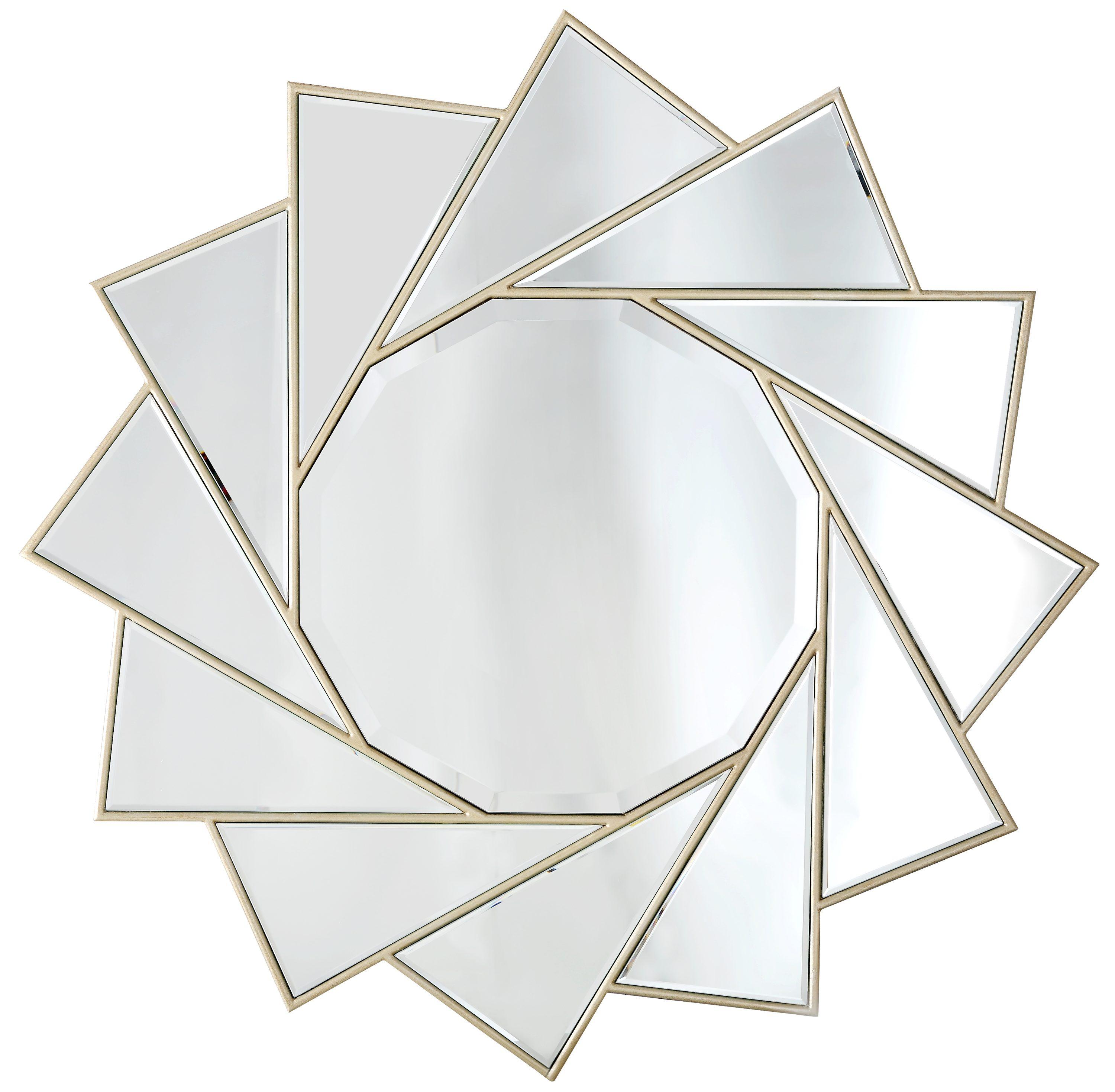 35.4" Gold & Wood Sunburst Round Mirror