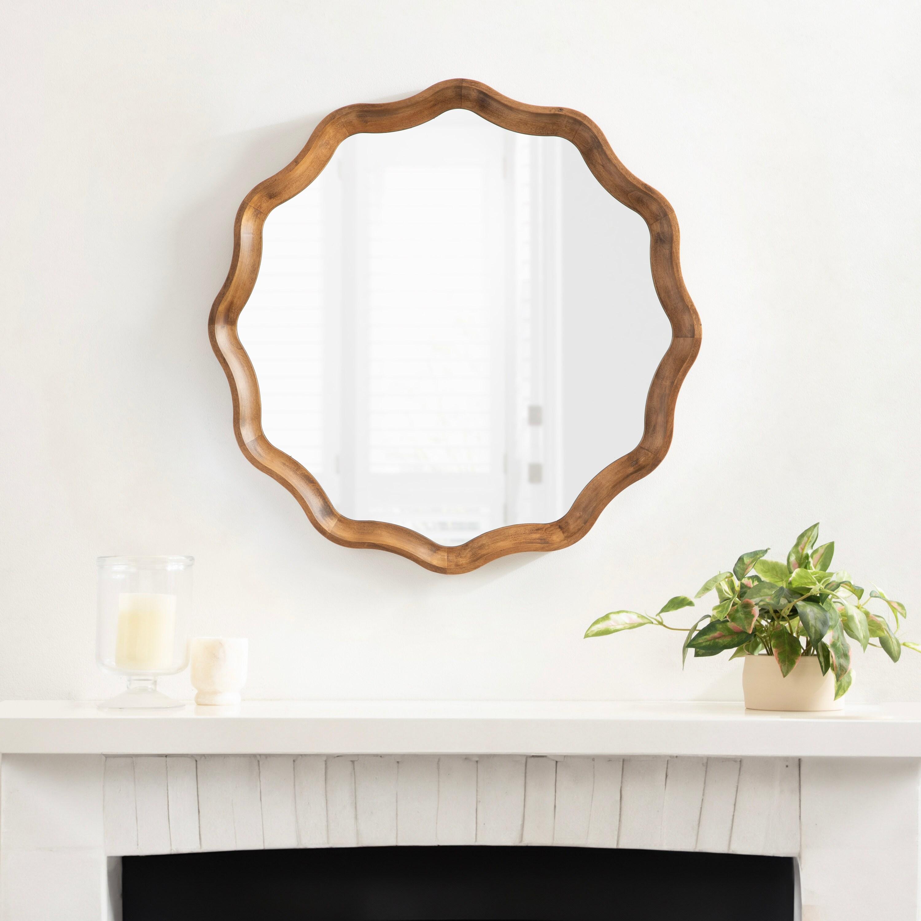 Kate & Laurel All Things Decor 28"x28" Hatherleigh Round Scallop Mirror: Wall Mount, Transitional Decor