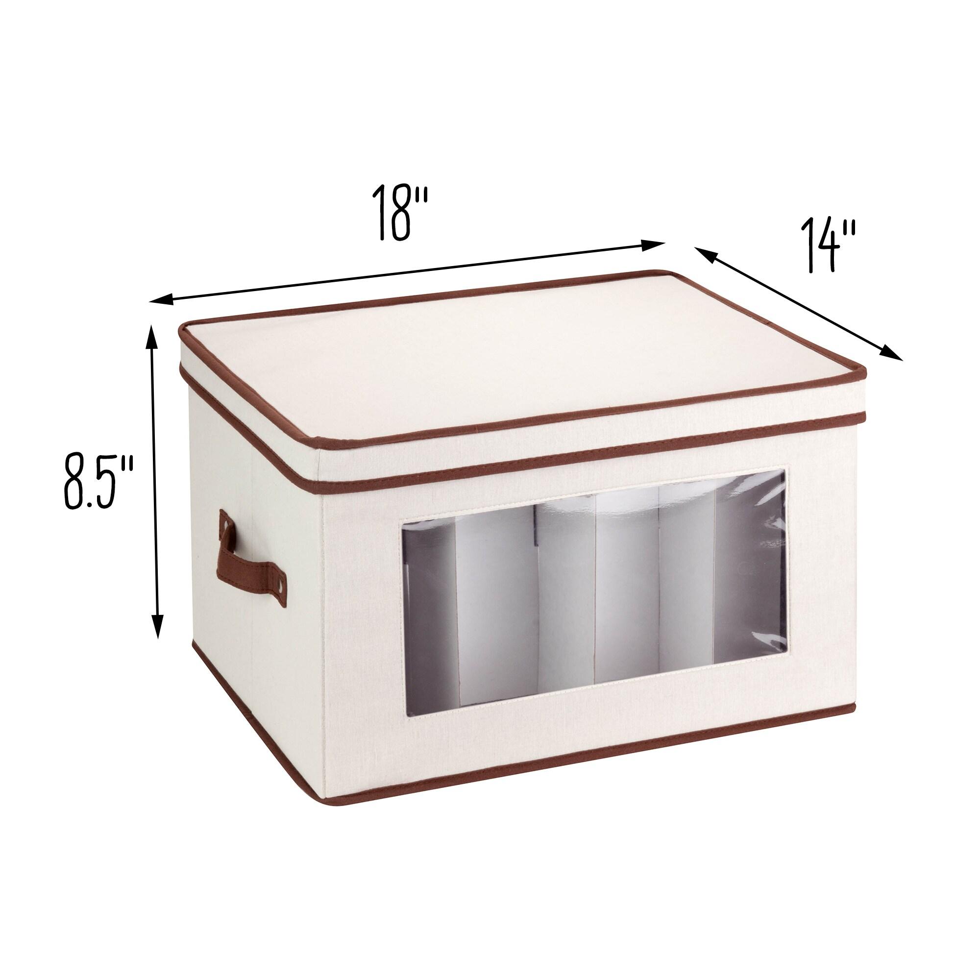 Honey-Can-Do Polyester Glassware Storage Box with Window and Removable Dividers, Natural