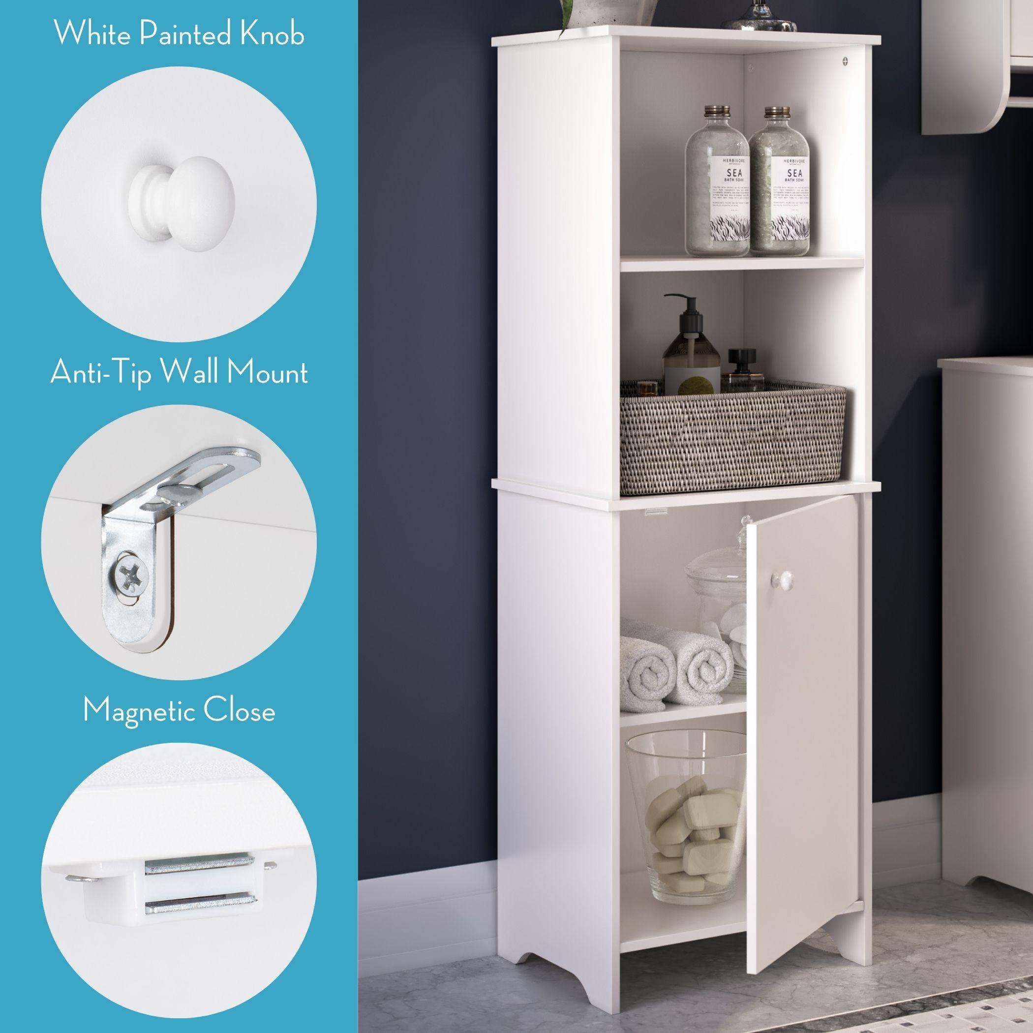 RiverRidge Medford Tall Bathroom Storage Cabinet and Linen Organizer with Door and Adjustable Shelves - White