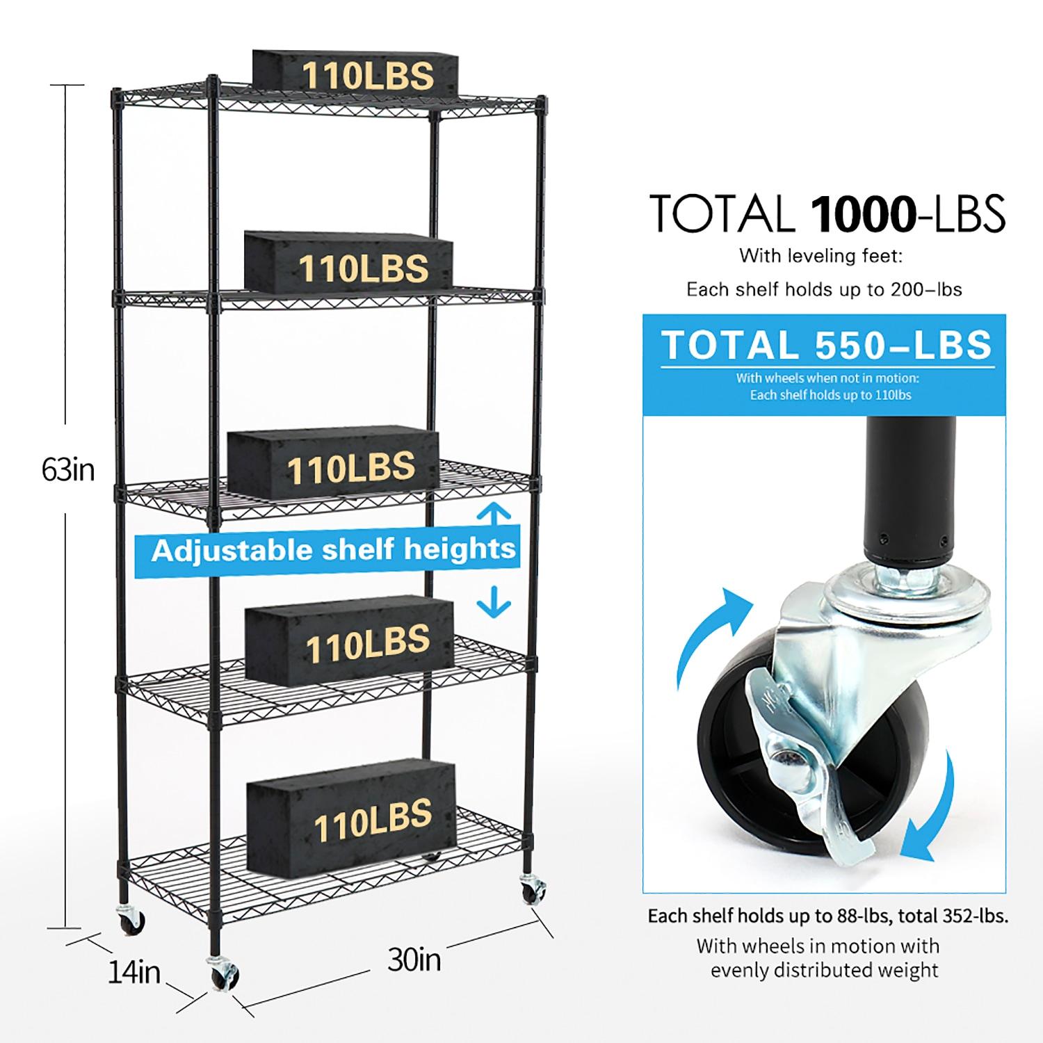 EFINE 5-Shelf Shelving Units and Storage on Wheels and 5-Shelf Liners