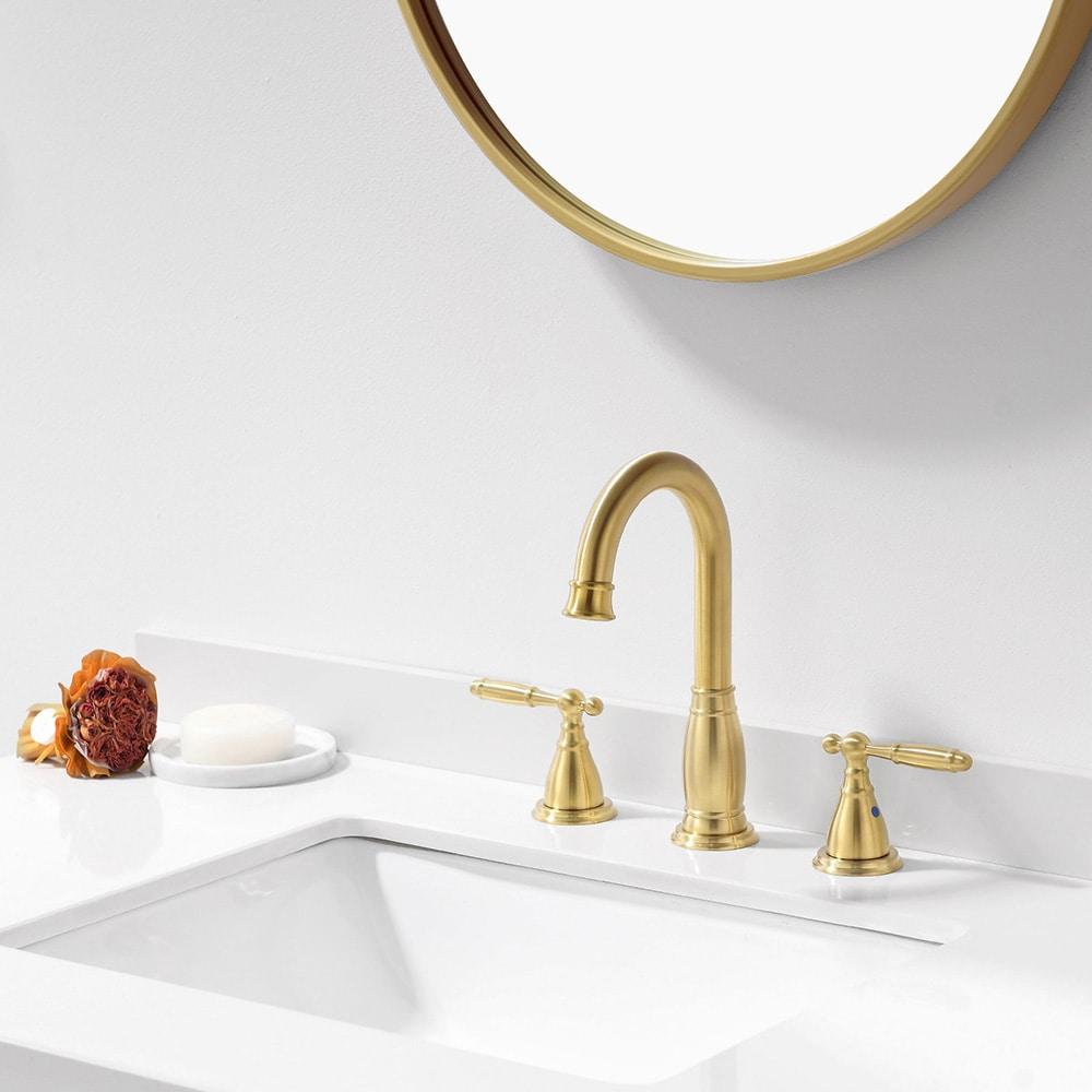 Phiestina Brushed Gold Widespread 2-handle High-arc Commercial/Residential Handle Bathroom Sink Faucet with Drain