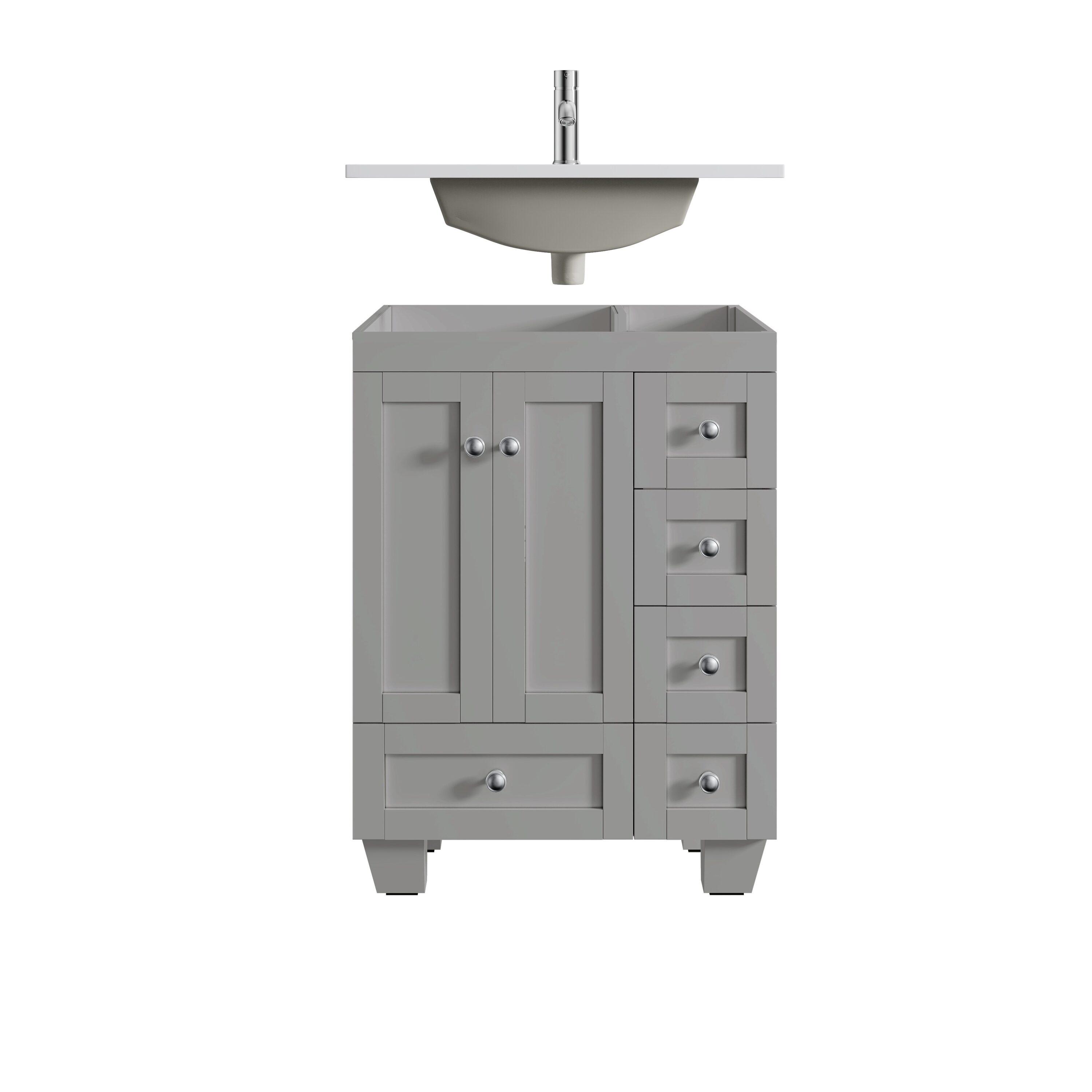 Eviva Acclaim 24" Gray Transitional Bathroom Vanity w/ White Quartz Top