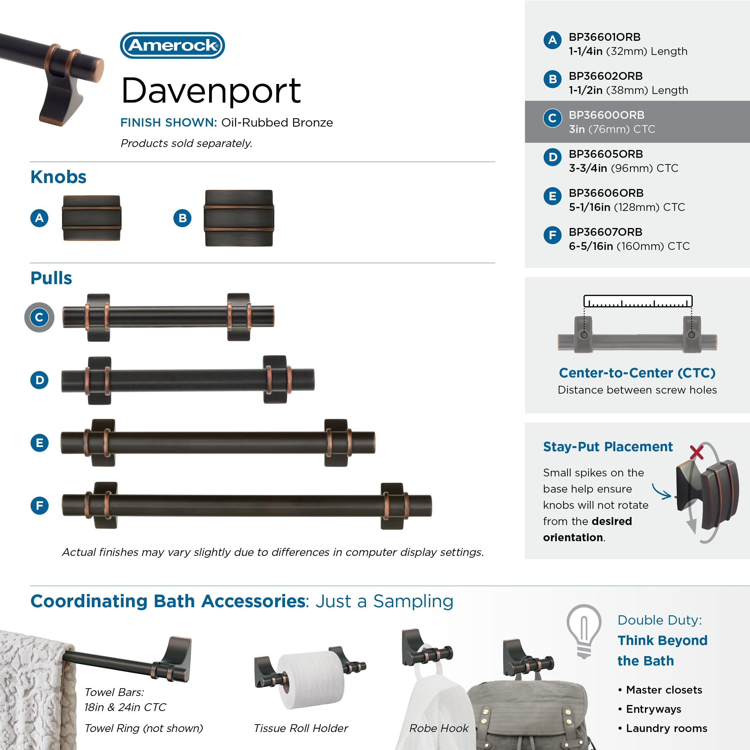 Amerock Davenport 3 inch (76mm) Center-to-Center Oil-Rubbed Bronze Cabinet Pull