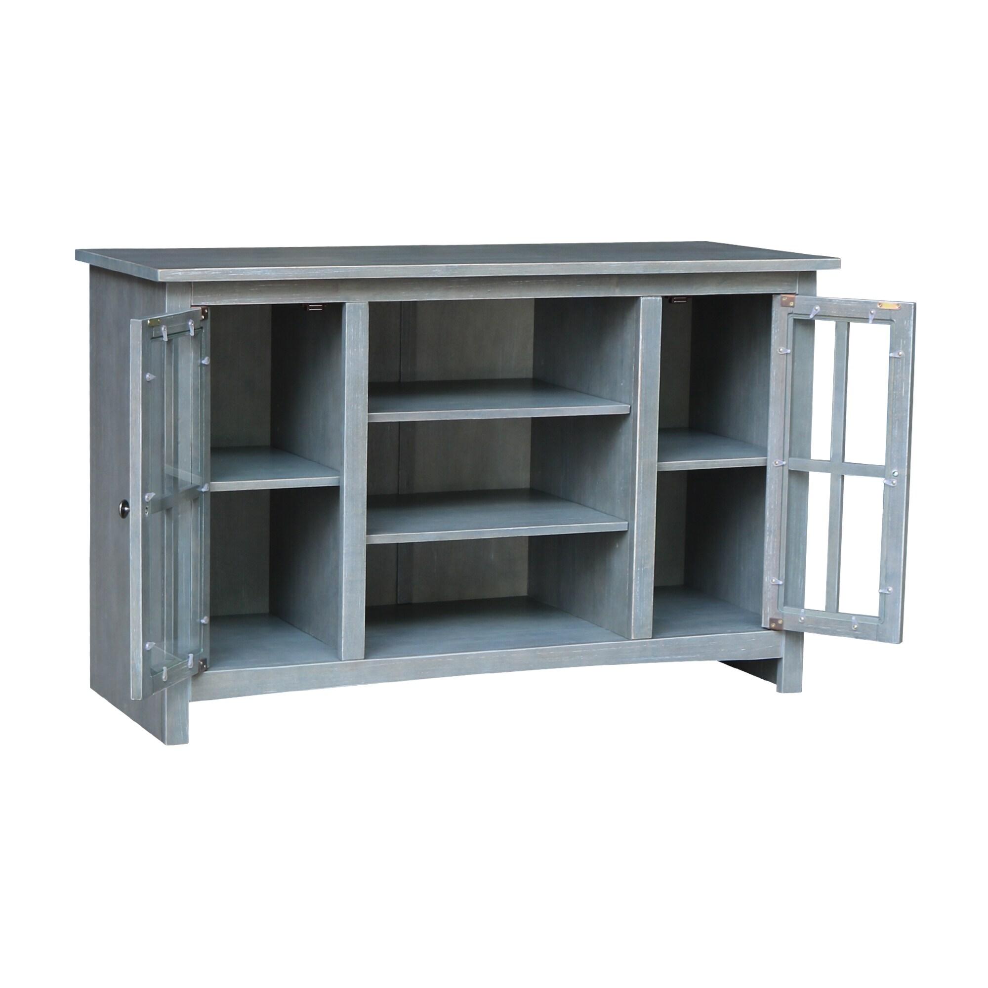 TV Stand for TVs up to 52" with 2 Doors Heather Gray/Antiqued Rubbed - International Concepts: Solid Parawood, Metal Hardware