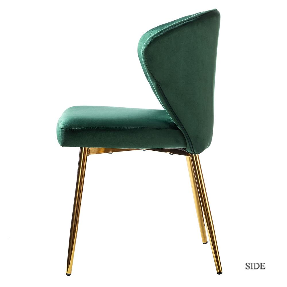 Home Kitchen Velvet Dining Chairs Set of 2 Upholstered Side Chairs Accent Channel Tufted Metal Legs Living Room Bedroom Green
