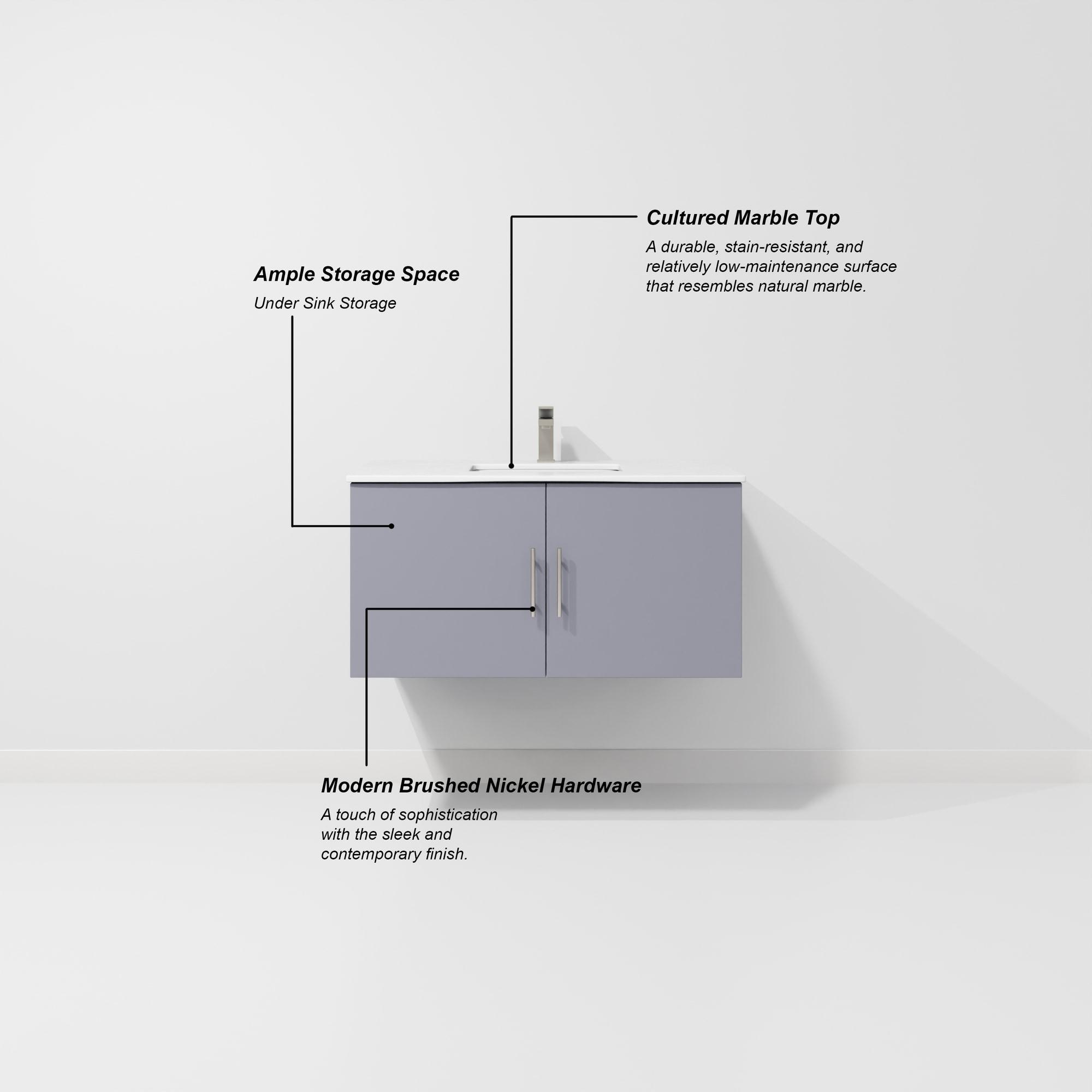Geneva 36 in. W Dark Grey Bath Vanity and Cultured Marble Top