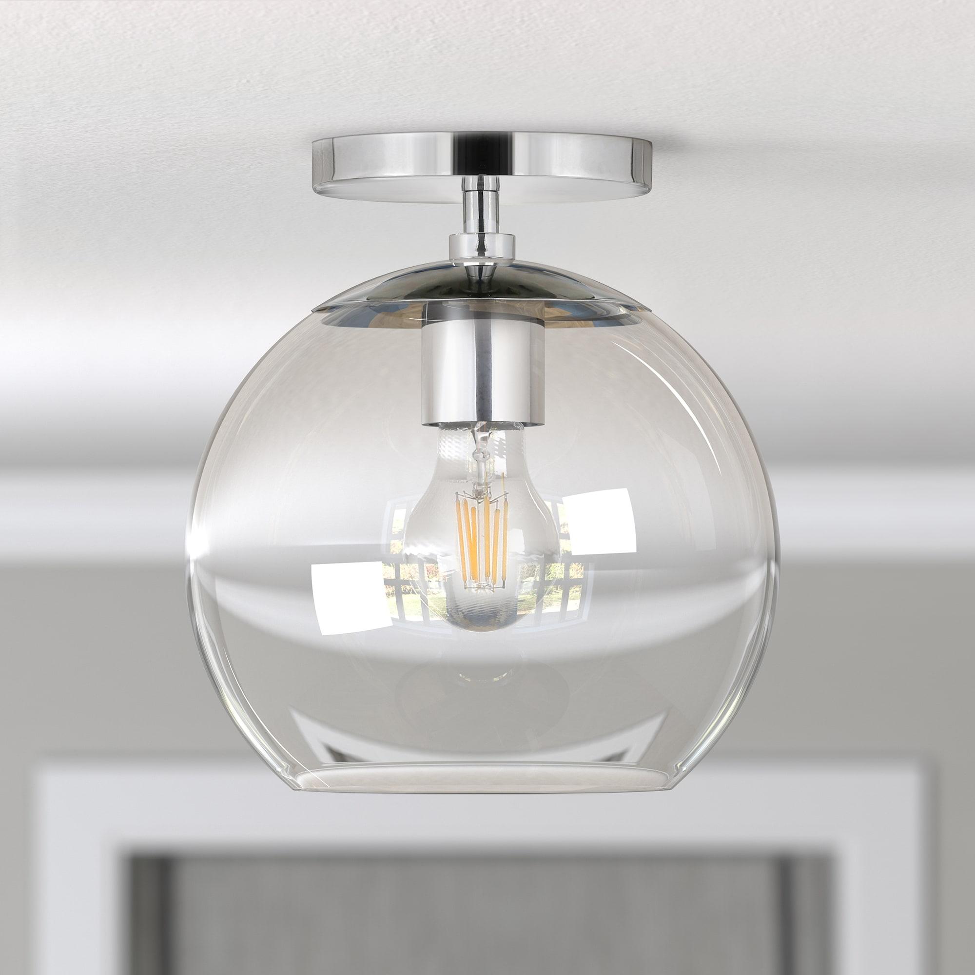 Evelyn&Zoe 9" Polished Nickel Finish Metal/Glass Semi Flush Mount