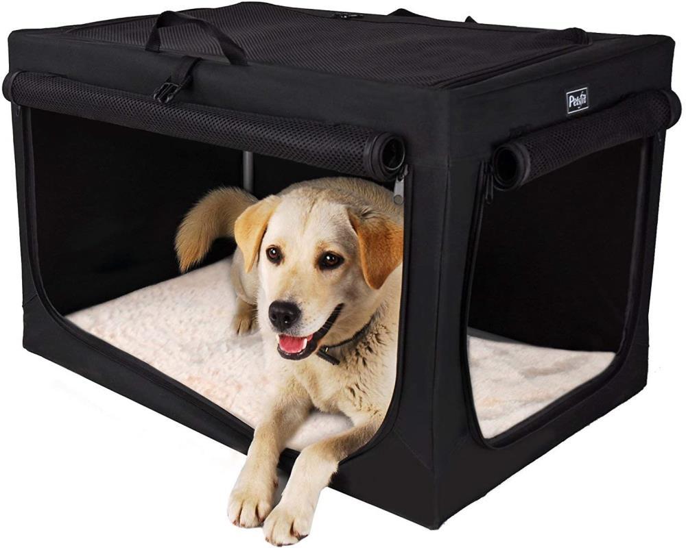 PETSFIT 30in Portable Dog Crate,Comfy Inside with Thicken Mat, Collapsible Crate for Home and Travel,Black