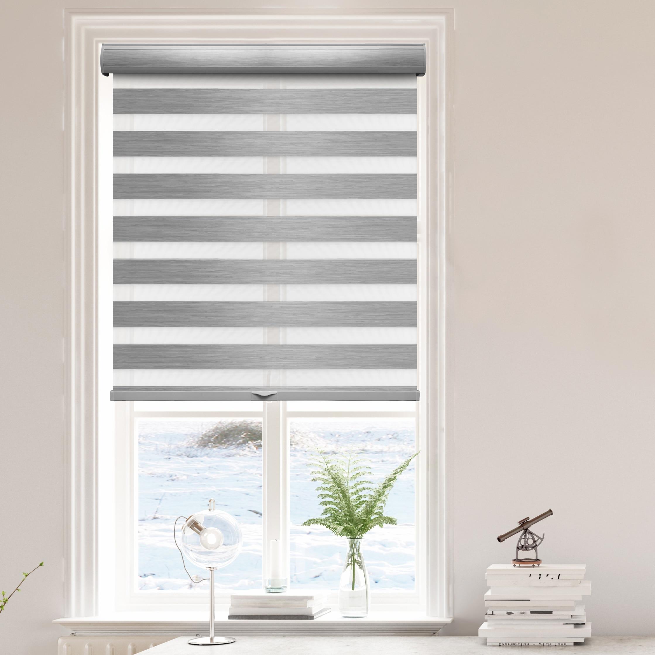 1pc 23"x72" Blackout Cordless Roller Zebra Shade Gray - Lumi Home Furnishings: Indoor Window Blinds, Polyester, Solid Pattern