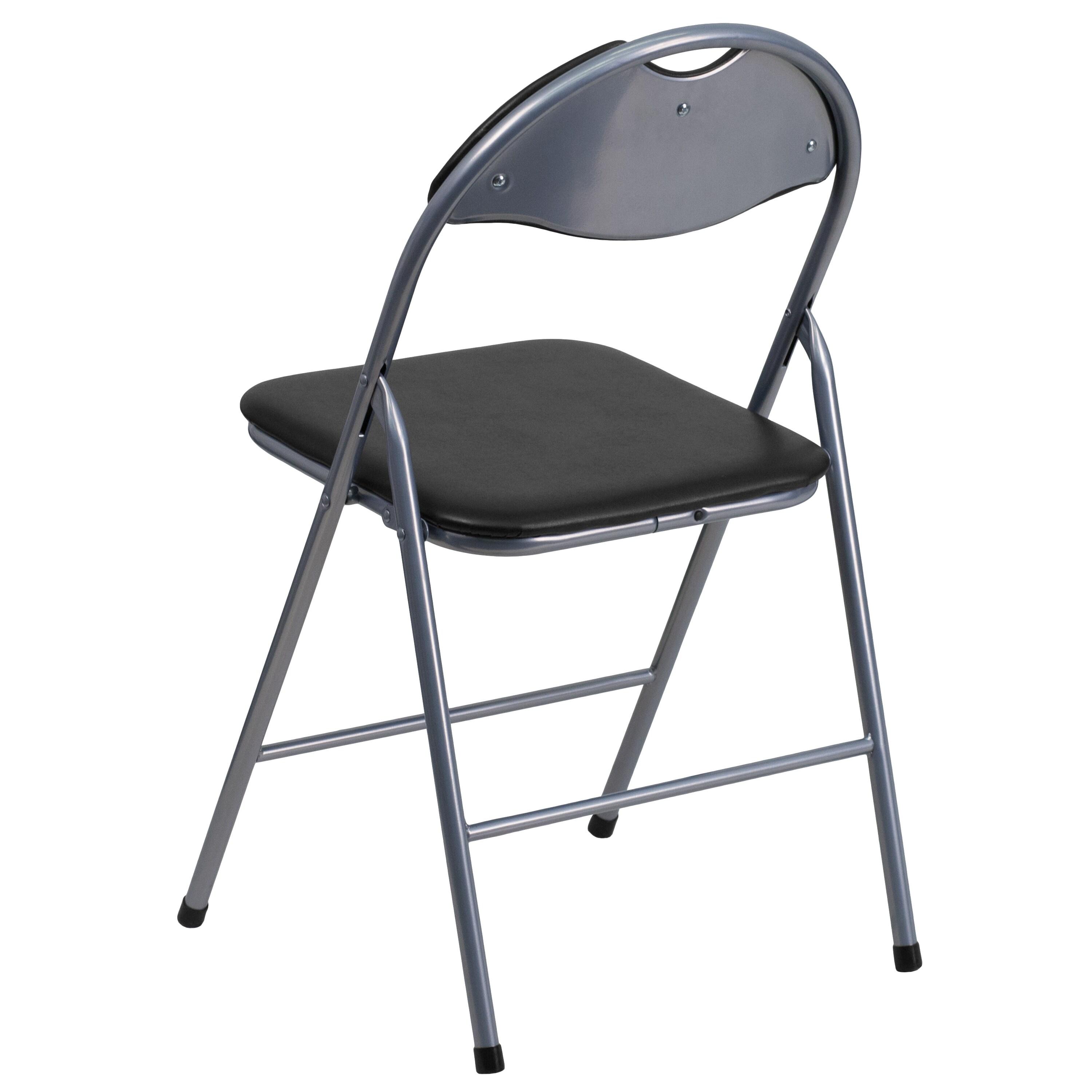 HERCULES Series Black Vinyl Metal Folding Chair With Carrying Handle