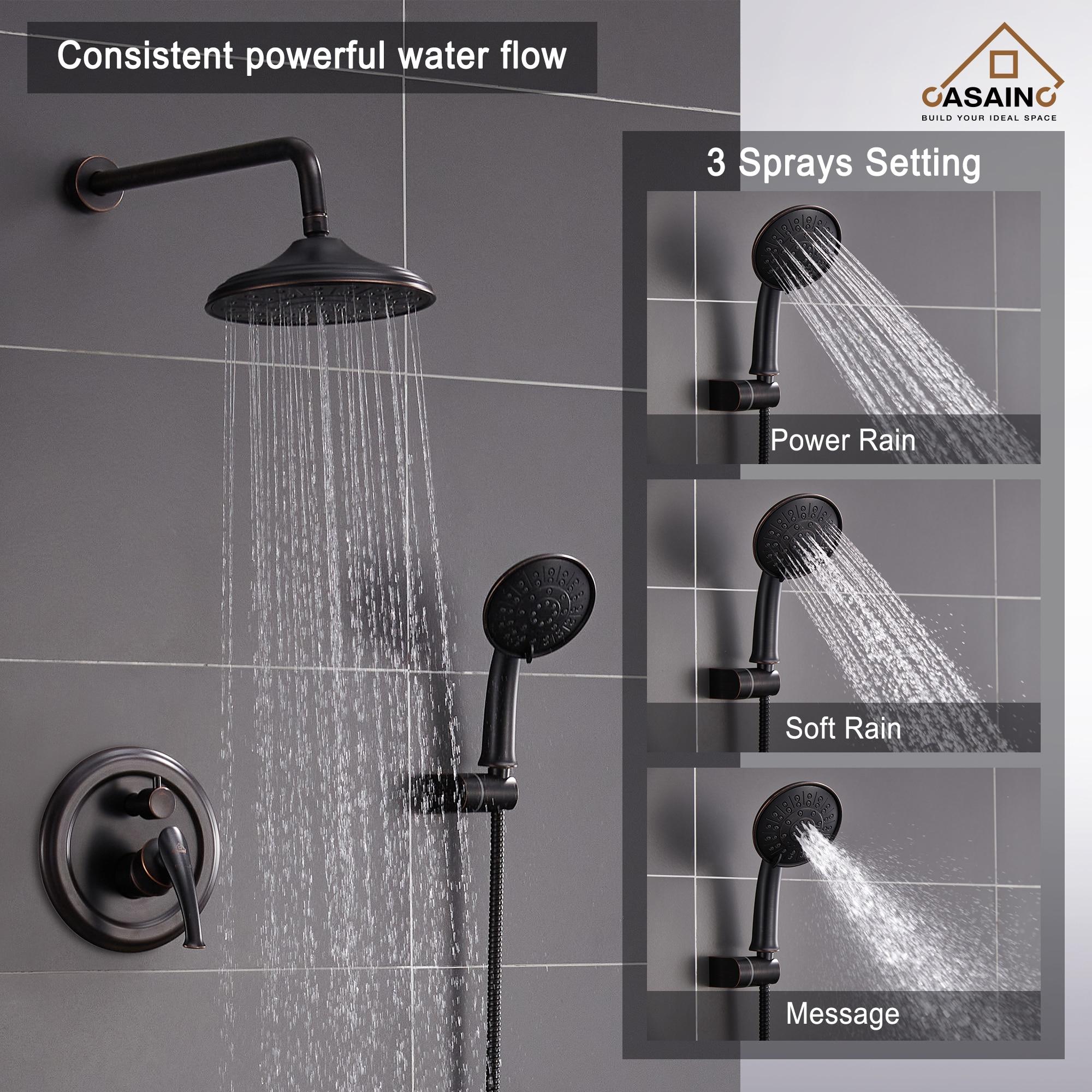 Retro Wall Mount 3 Funtions Rainfall Shower System with 3 Setting Handheld, Bath Spout, Rough-In Valve and Diverter