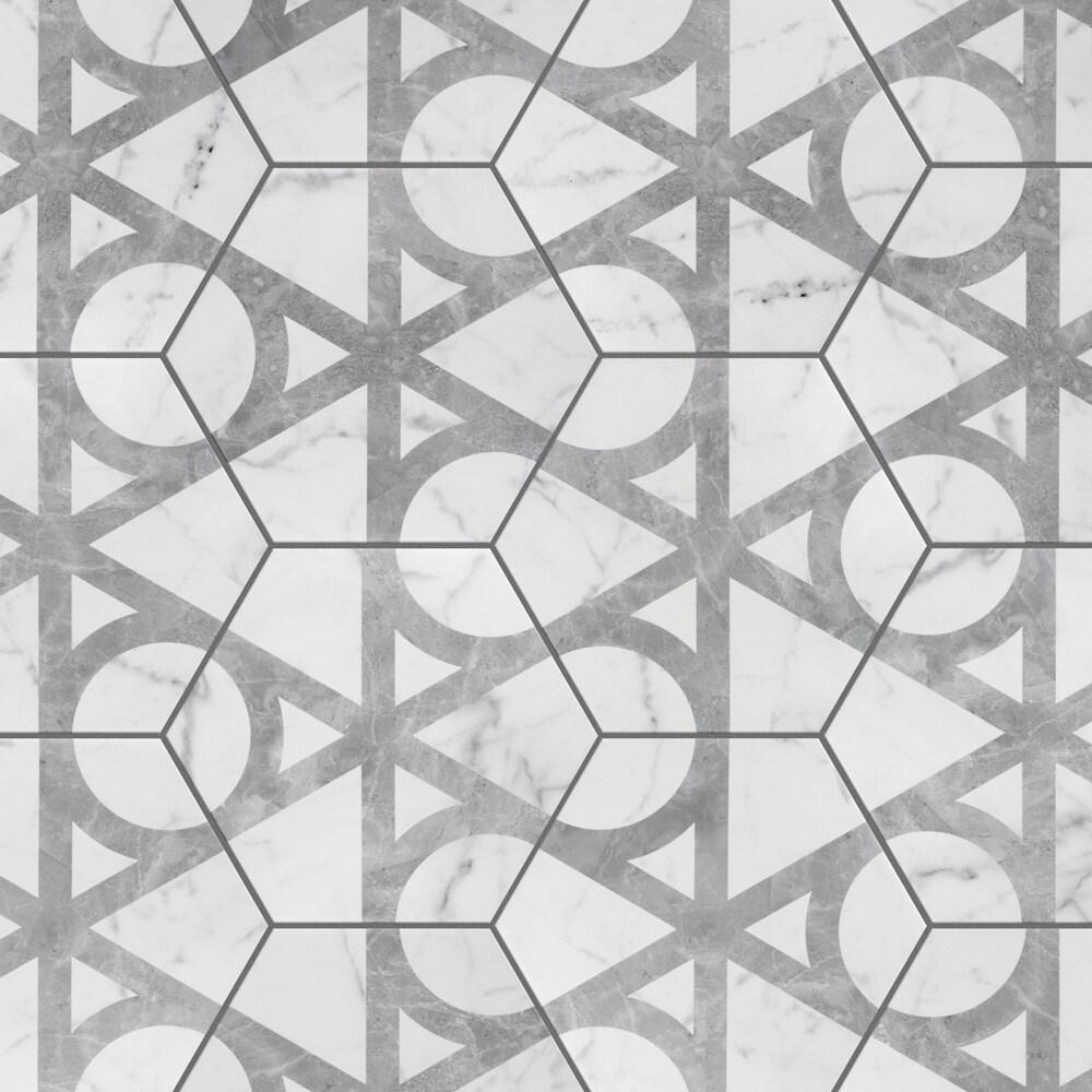 Carra Carrara Elegance 7"x8" Grey and White Matte Hexagon Porcelain Tile