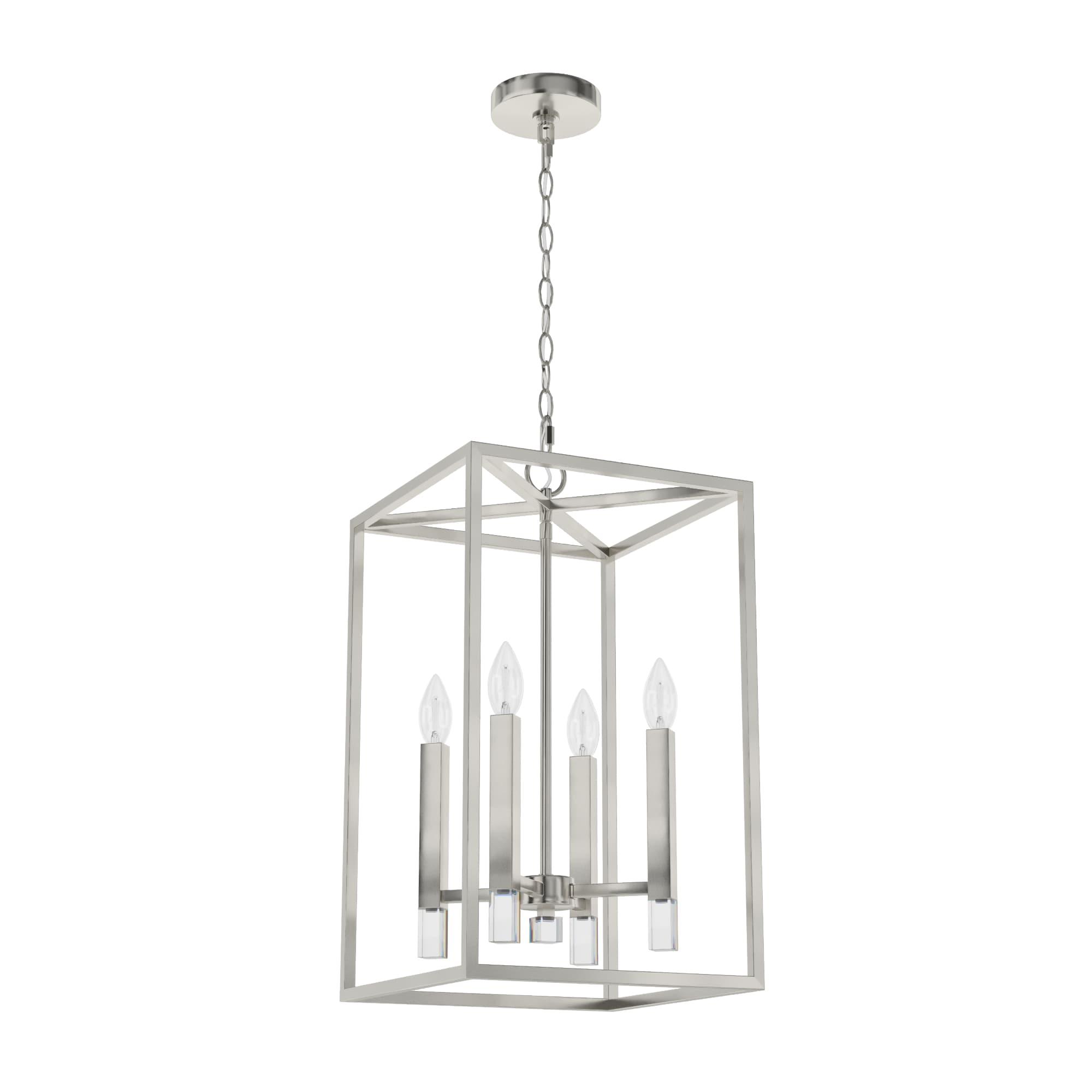 Hunter - Sunjai 4-light Brushed Nickel, Medium Size Pendant Light, Dimmable, Formal Style, Rectangle Shaped, for Bedrooms, Kitchens, Dining, Living Rooms - 19987