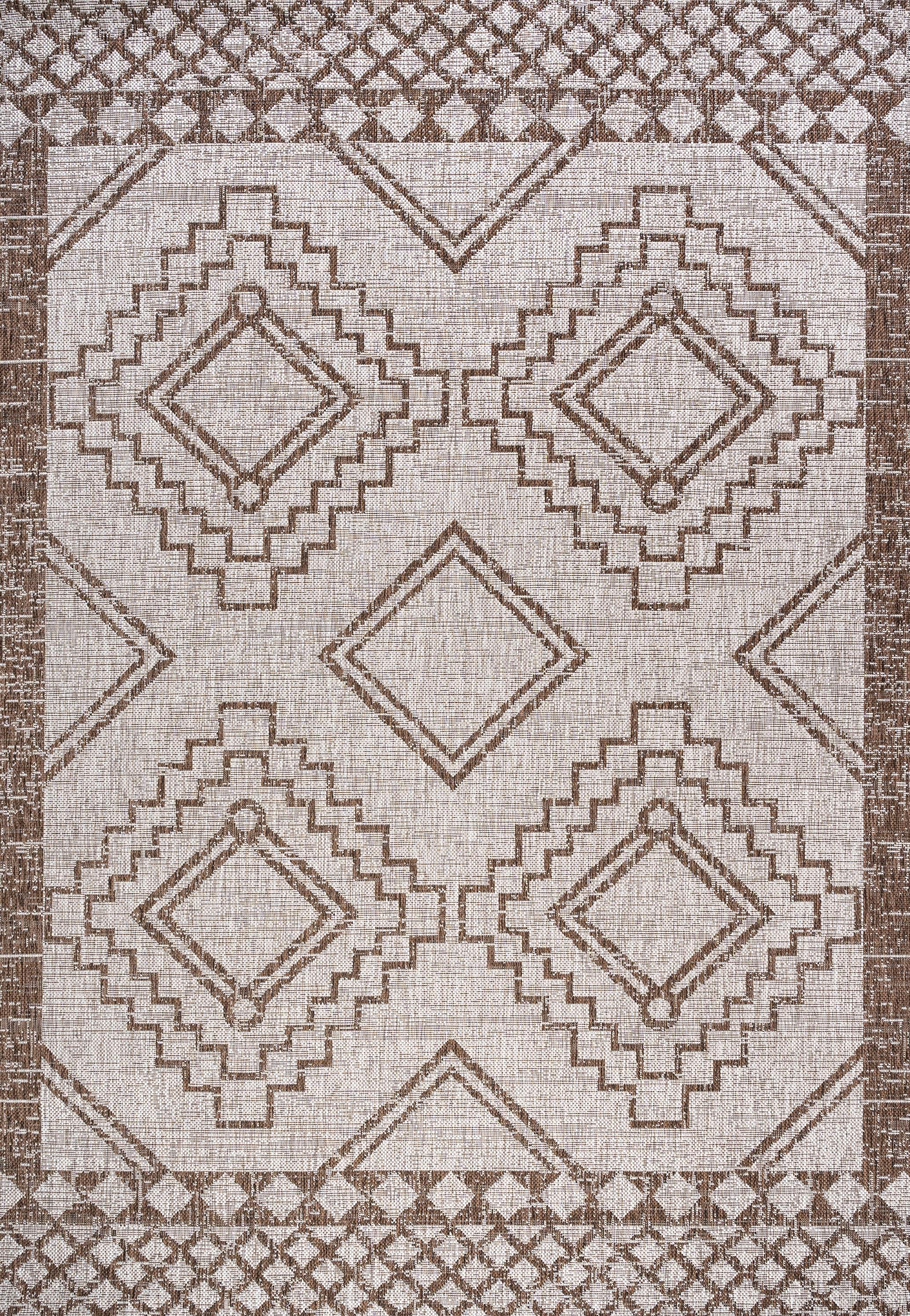 4'x6' Marokko Diamond  Medallion Indoor/Outdoor Area Rug, Beige/Brown - JONATHAN Y