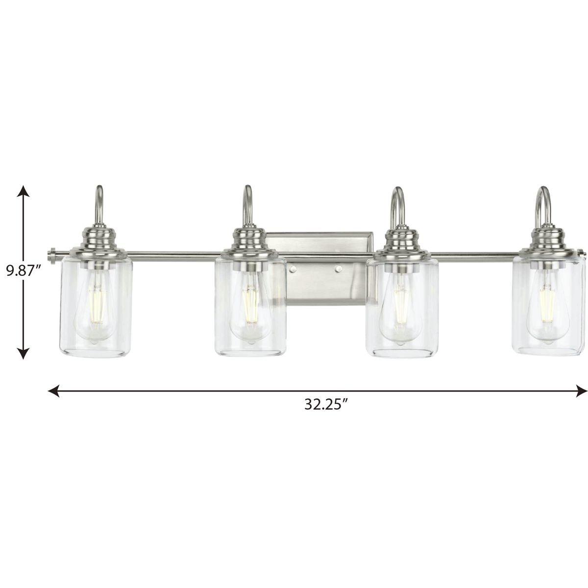 Progress Lighting Aiken 4-Light Bath Vanity Light, Brushed Nickel, Clear Glass Shade