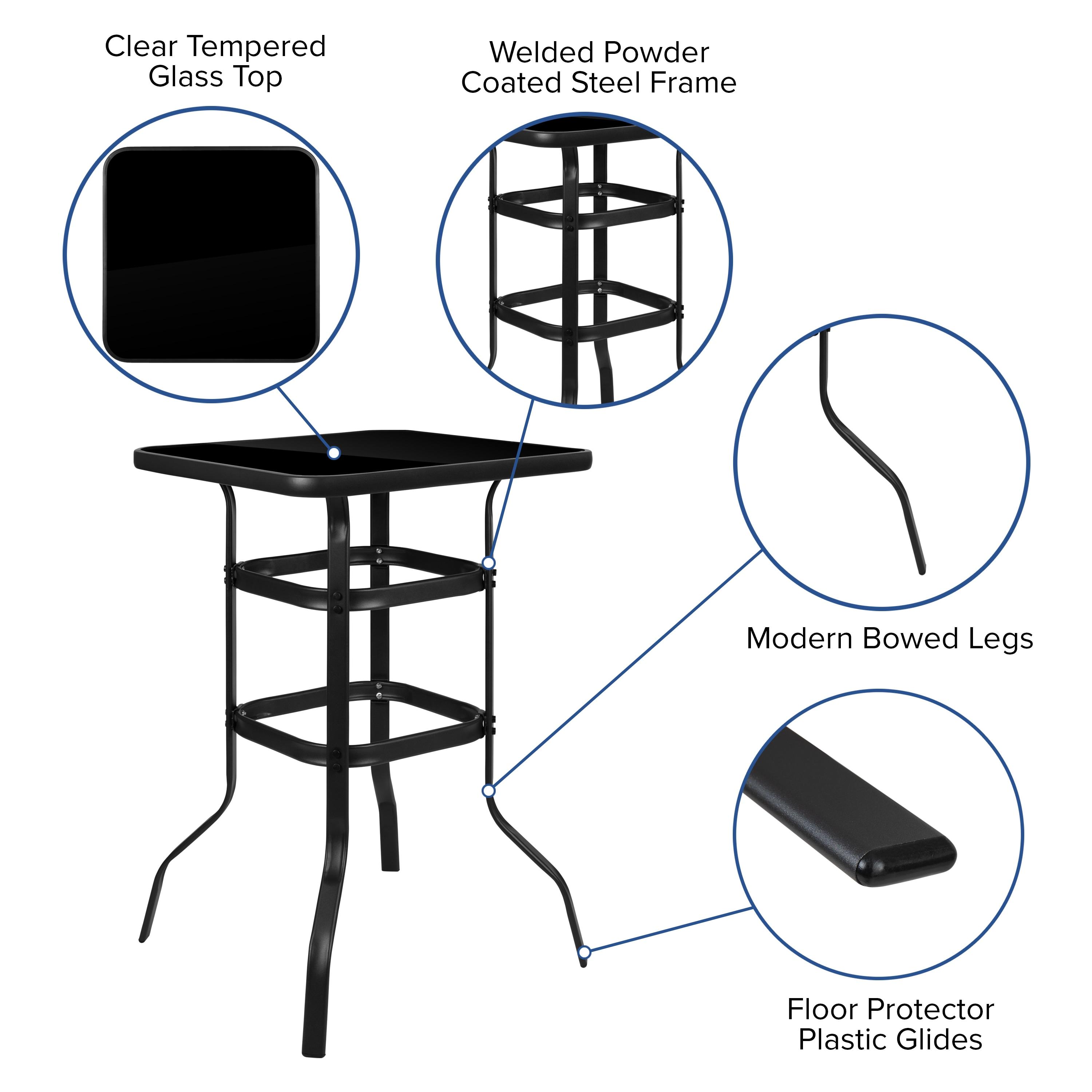 Flash Furniture Outdoor Dining Set - 4-Person Bistro Set - Outdoor Glass Bar Table with Gray All-Weather Patio Stools