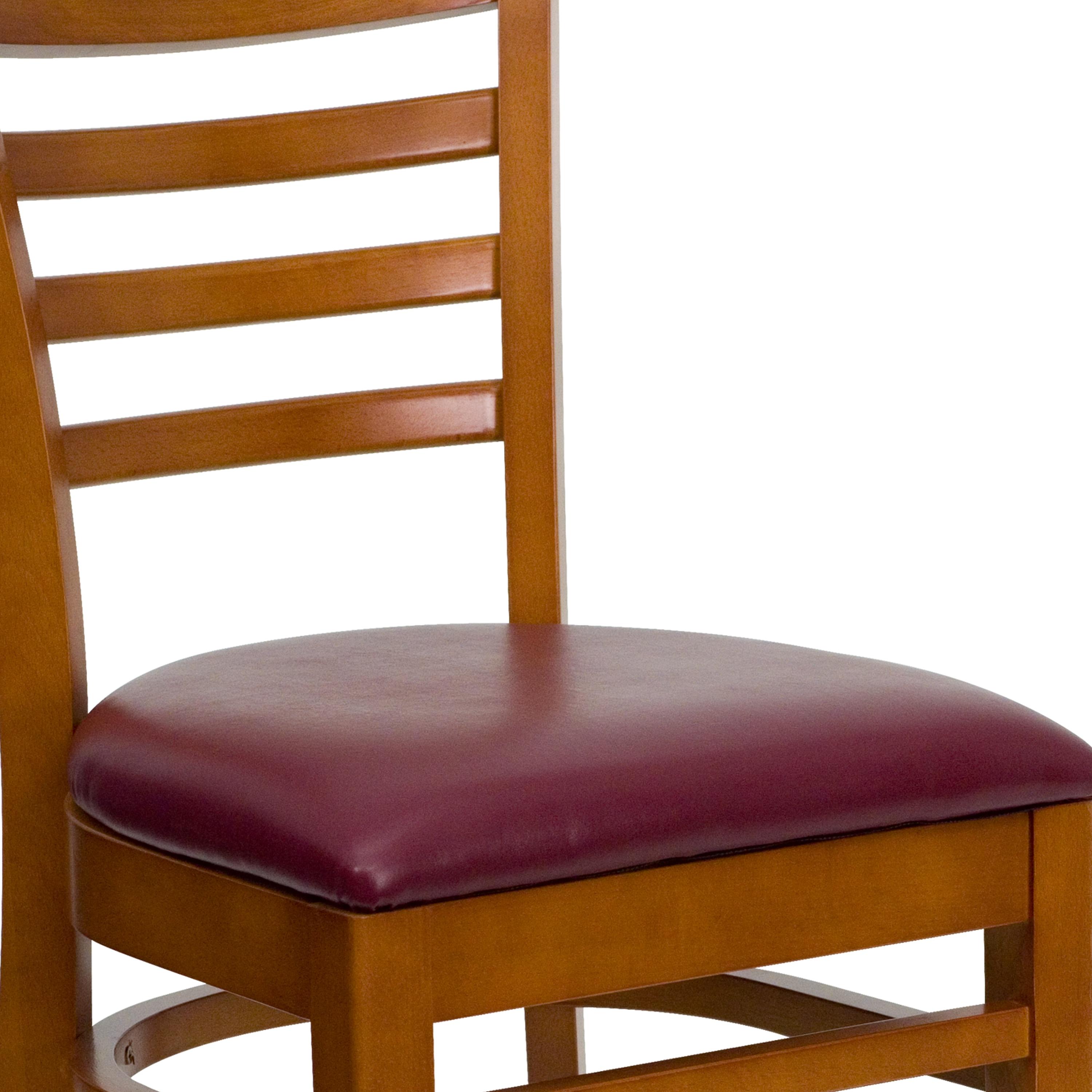 Flash Furniture HERCULES Series Ladder Back Cherry Wood Restaurant Chair - Burgundy Vinyl Seat