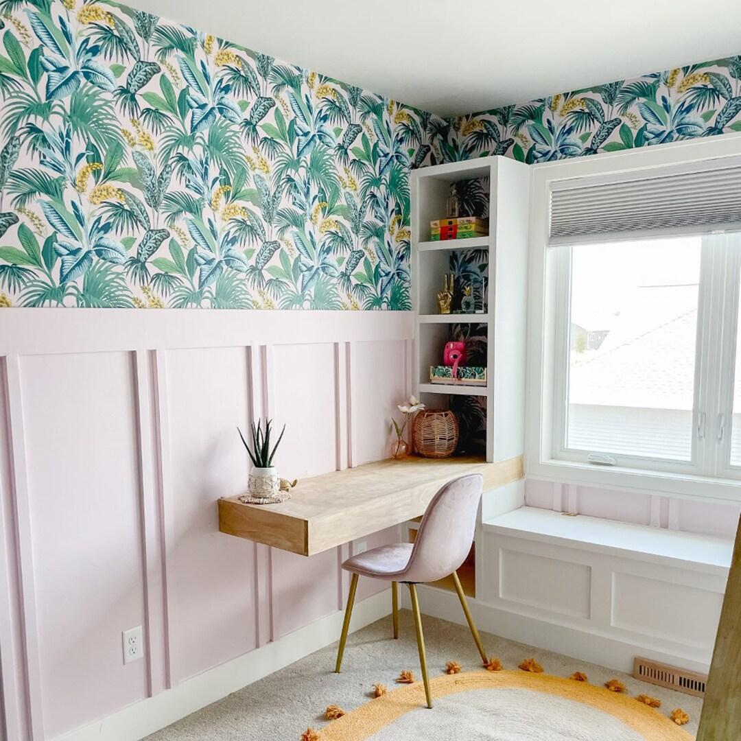 Tempaper Havana Palm Botanical Pink Tropical Peel and Stick Wallpaper, 20.5" x 16.5'