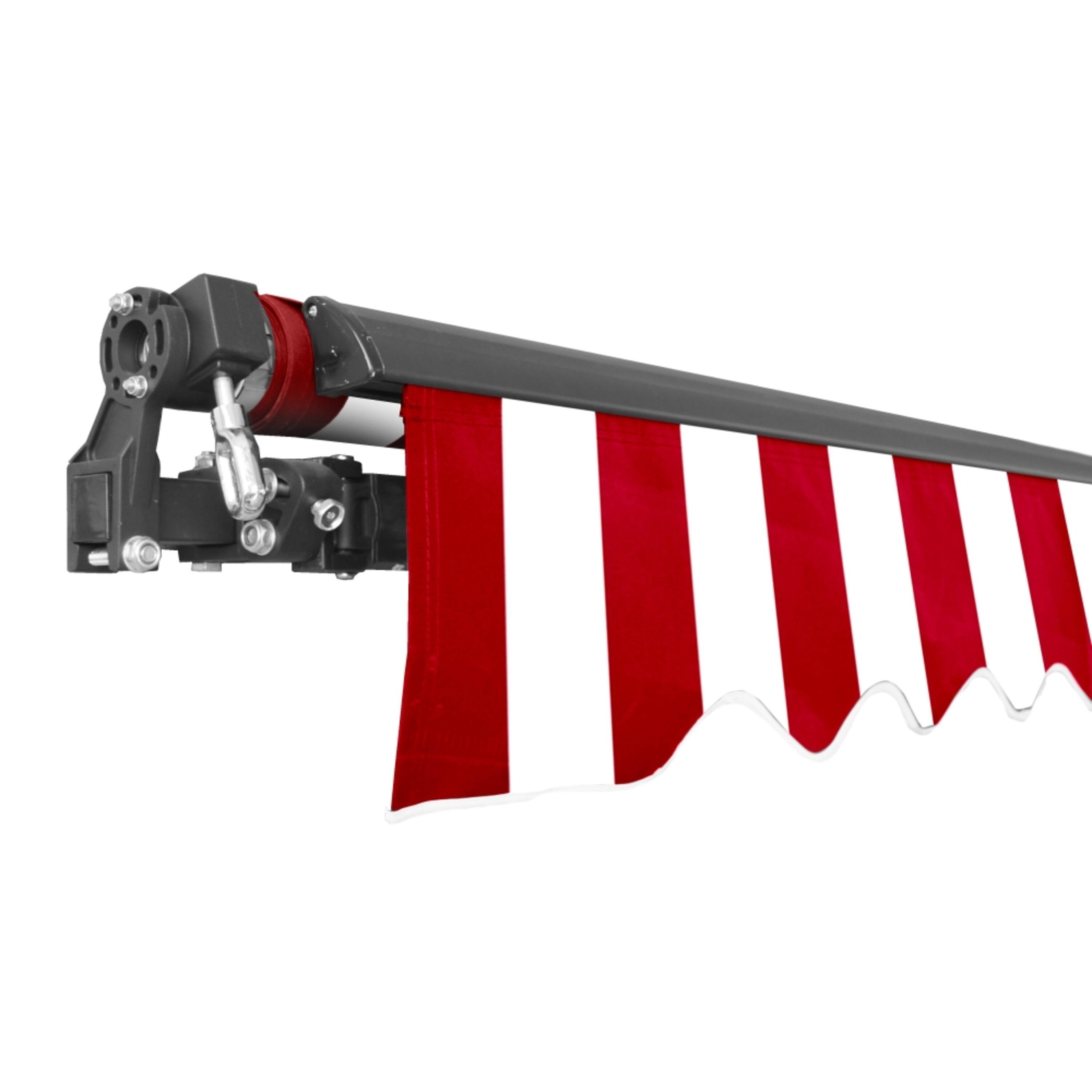 ALEKO 20' x 10' Retractable Motorized Black Frame Patio Awning, Red and White Striped Color