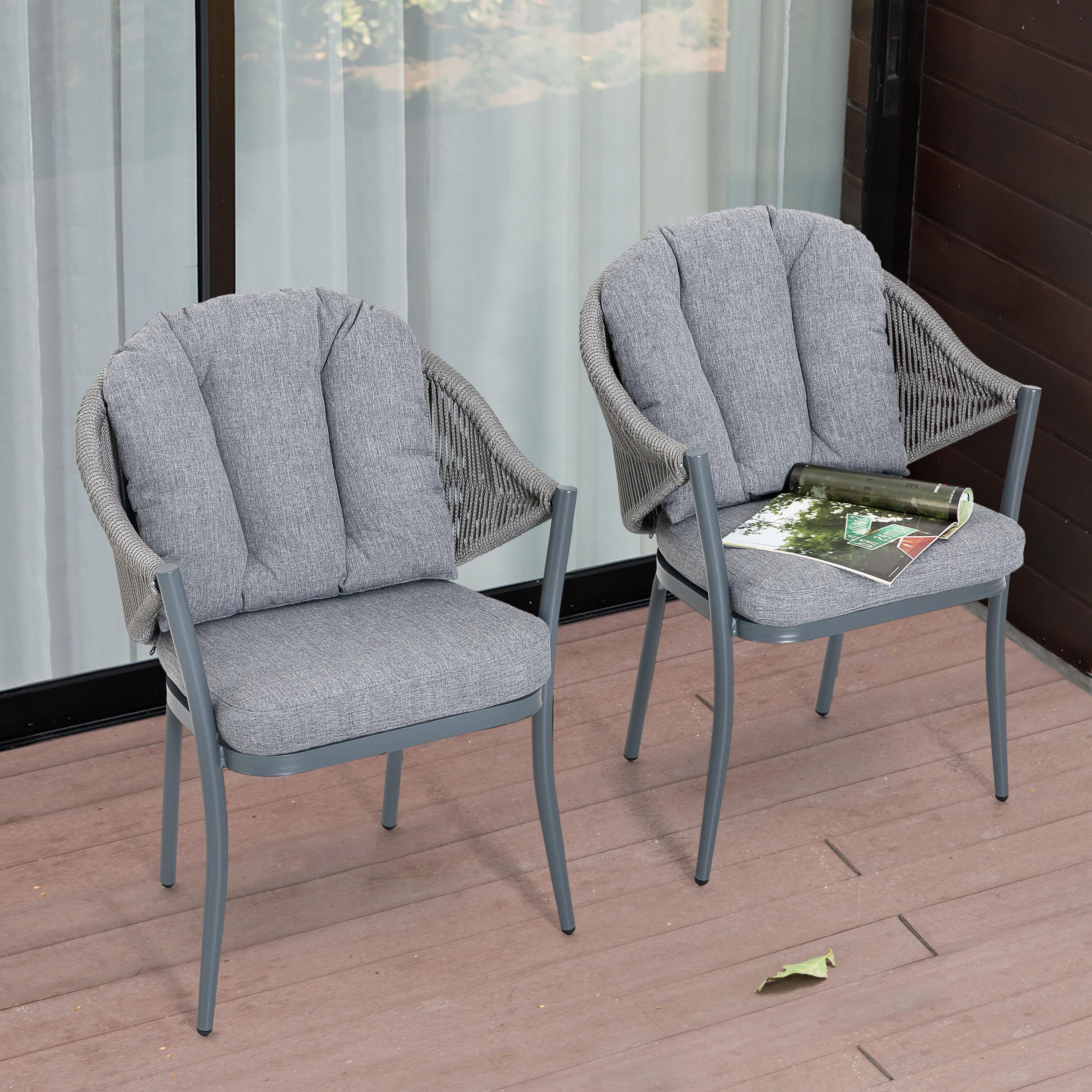 Nuu Garden Patio Dining Chairs Set of 2, Woven Rope Outdoor Dining Chairs, All-Weather Aluminum Arm Chairs with Cushions, No Assembly Light Grey