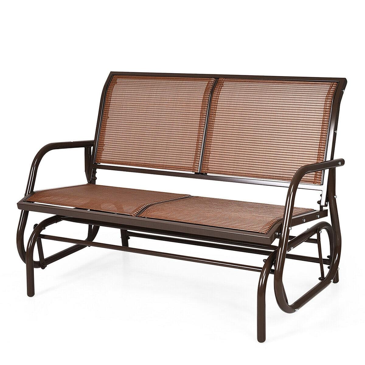 Costway 48'' Outdoor Patio Swing Glider Bench Chair Loveseat Rocker Lounge Backyard Brown
