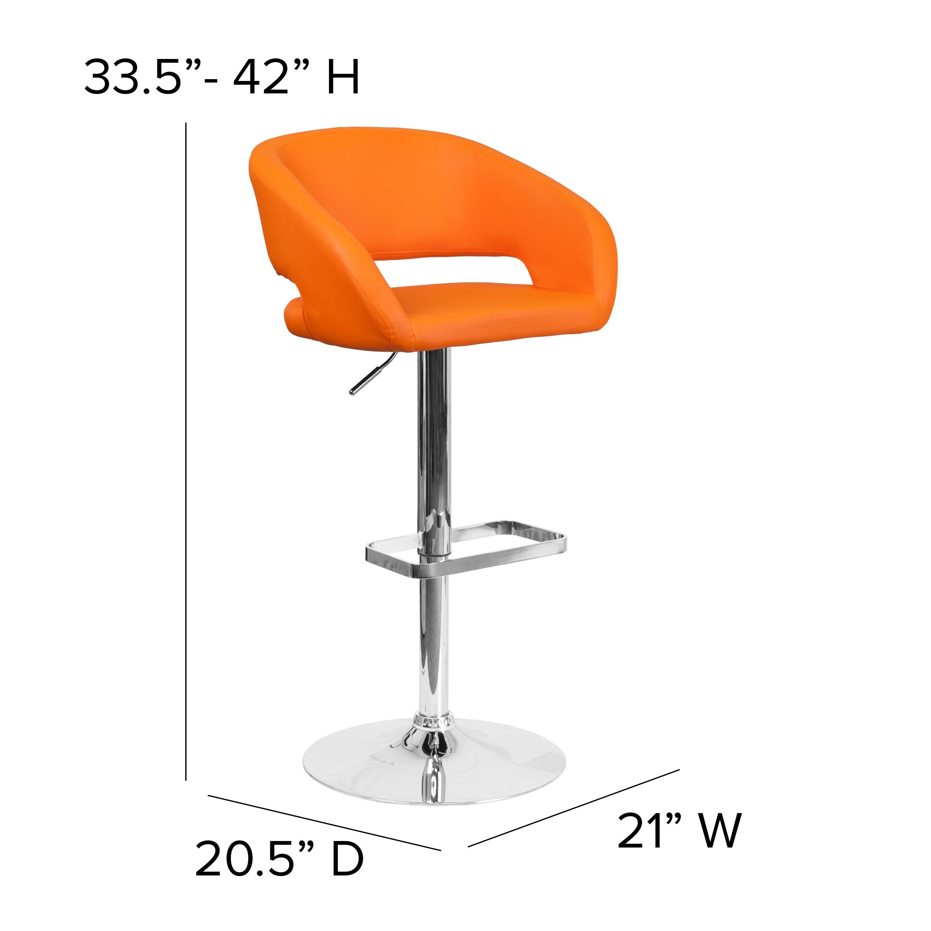 Flash Furniture Contemporary Orange Vinyl Adjustable Height Barstool with Rounded Mid-Back and Chrome Base