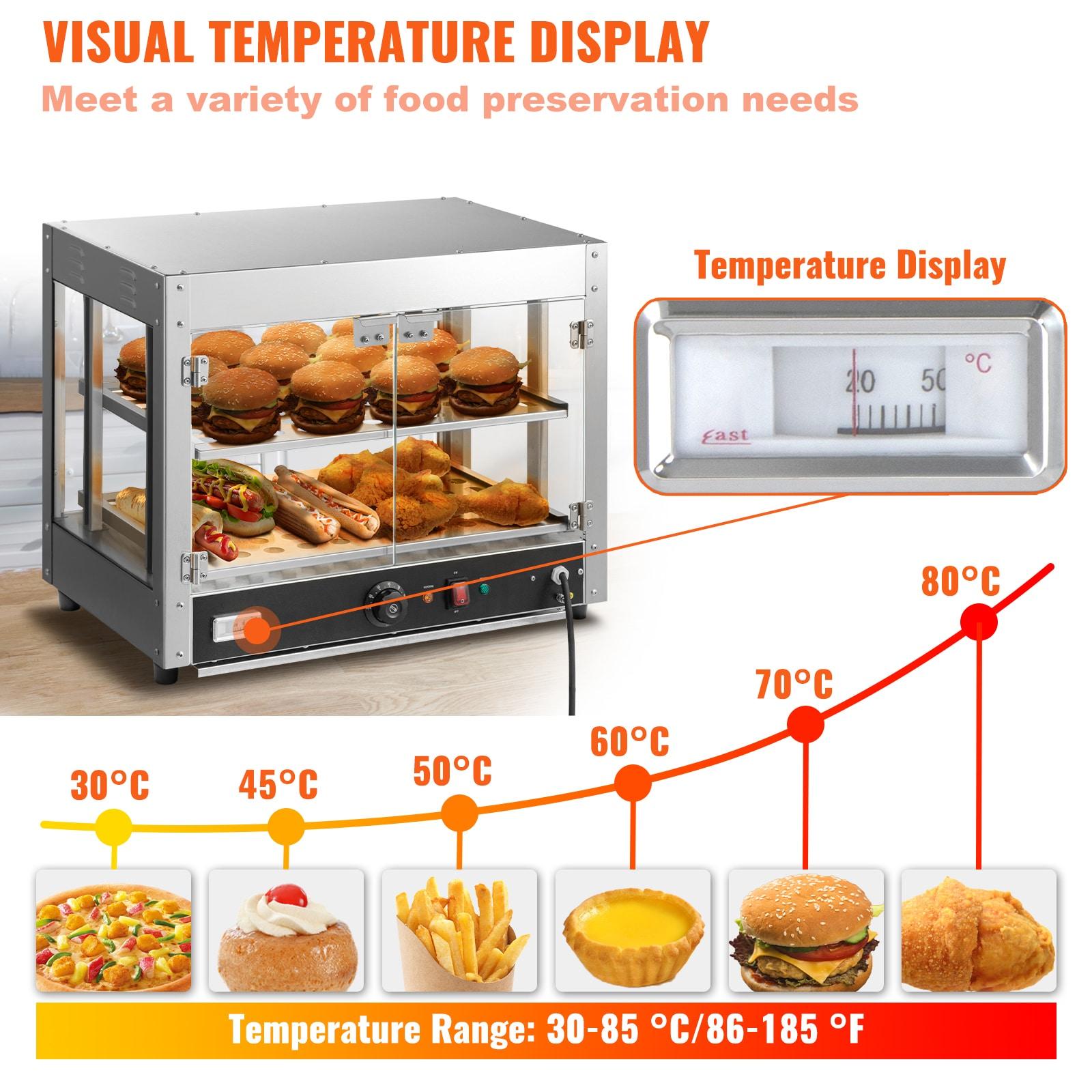 VEVOR 2-Tier Commercial Food Warmer Display - Countertop Pizza Cabinet with Light