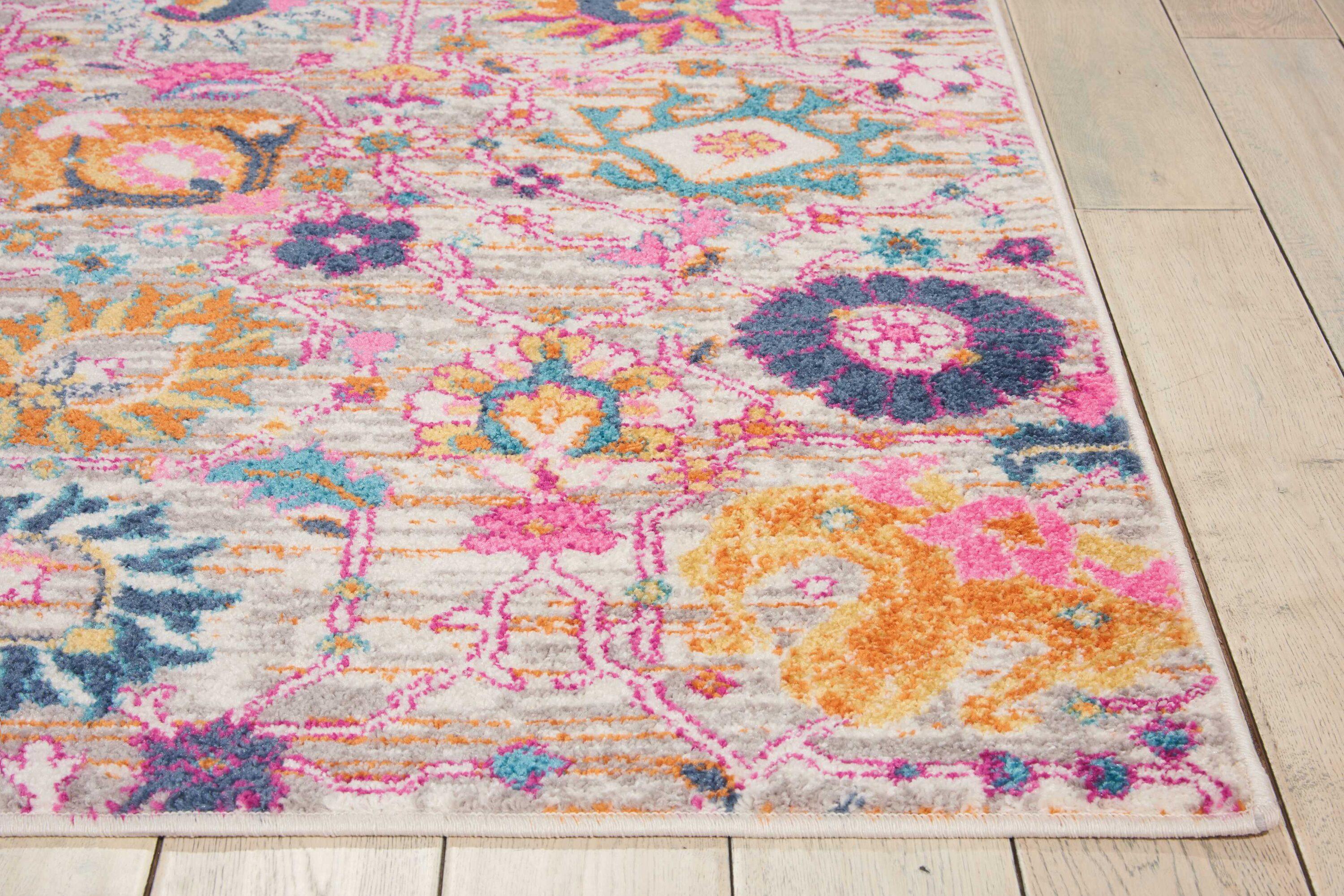 Bungalow Rose Rectangle Passion Floral 6'7" x 9'6" Area Rug in Pink
