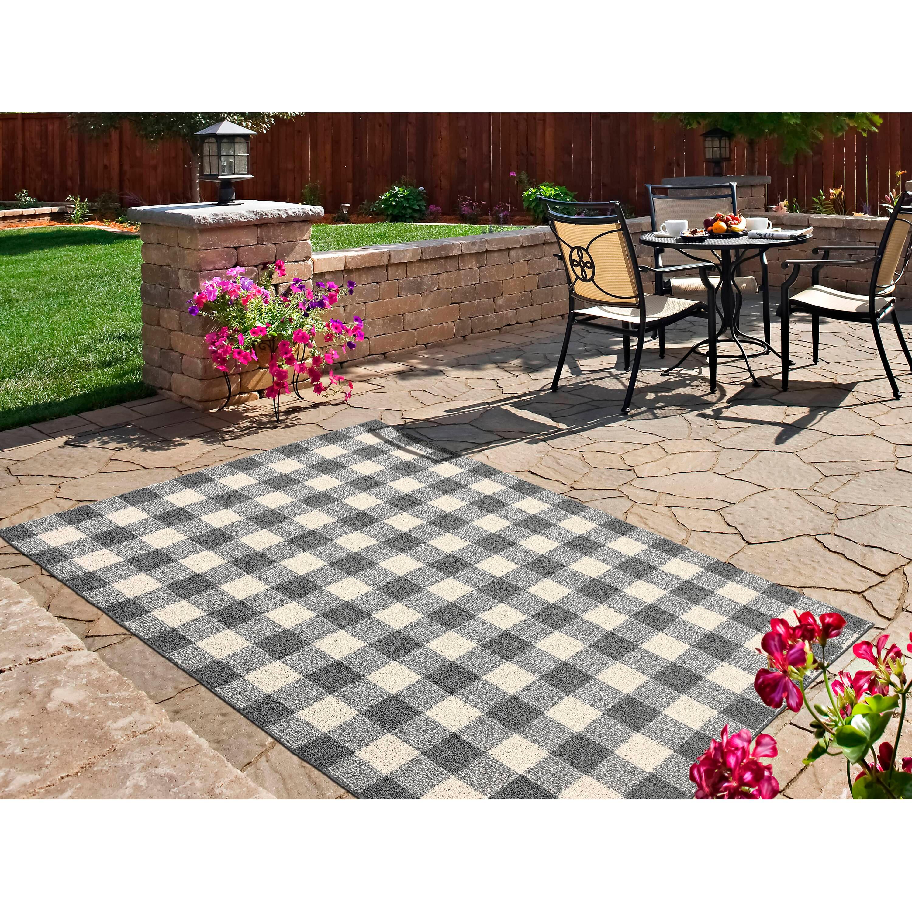 Garland Rug Country Living Buffalo Plaid Polypropylene Cinder/Ivory Indoor/Outdoor Area Rug, 5' x 7'