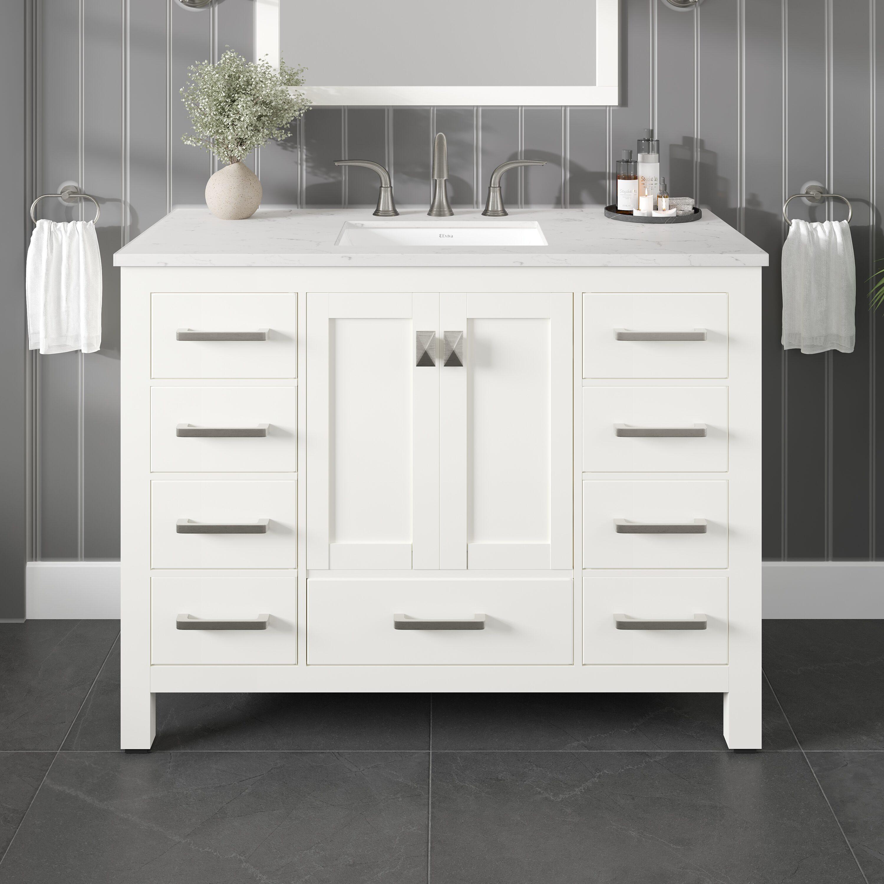 Eviva Aberdeen 42" W x 22" D x 34" H White Bathroom Vanity with White Carrara Countertop