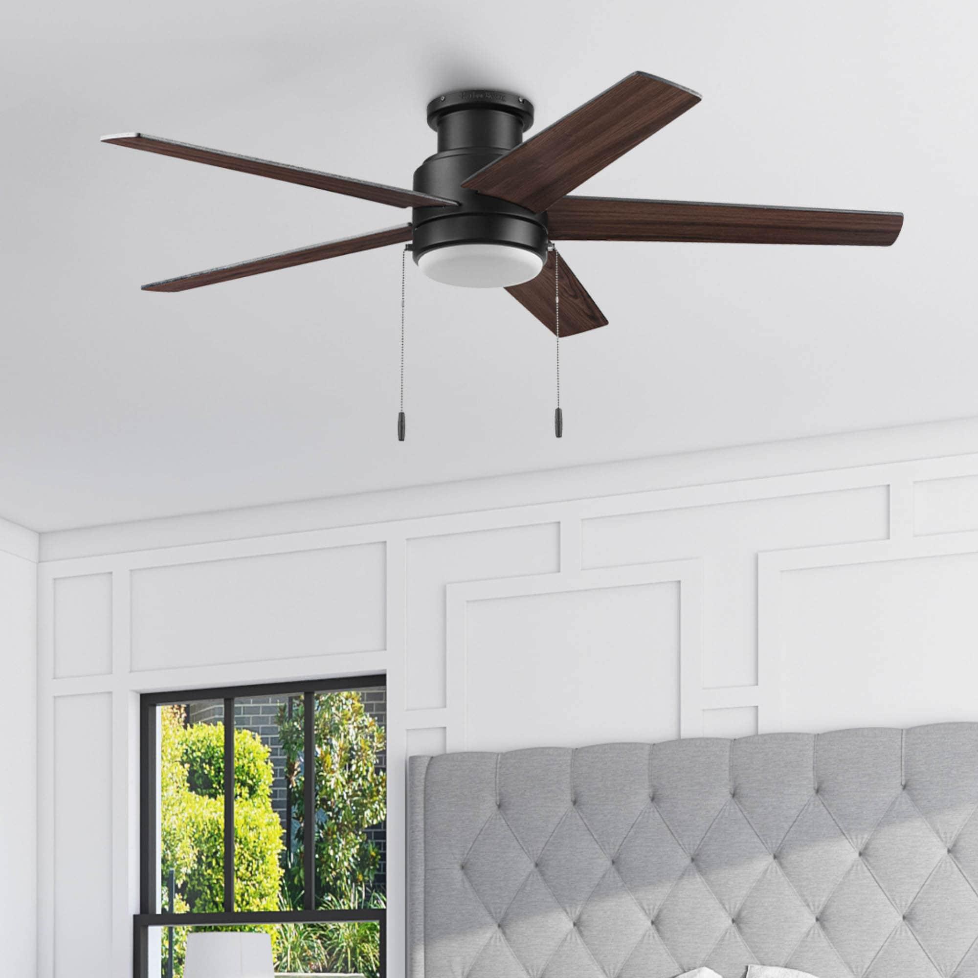 Harbor Breeze Fairbanks 52-Inches Matte Black with Black/Sable Blades Color-Changing Indoor/Outdoor Flush mount Standard Ceiling Fan With Light ( 5 -Blade)