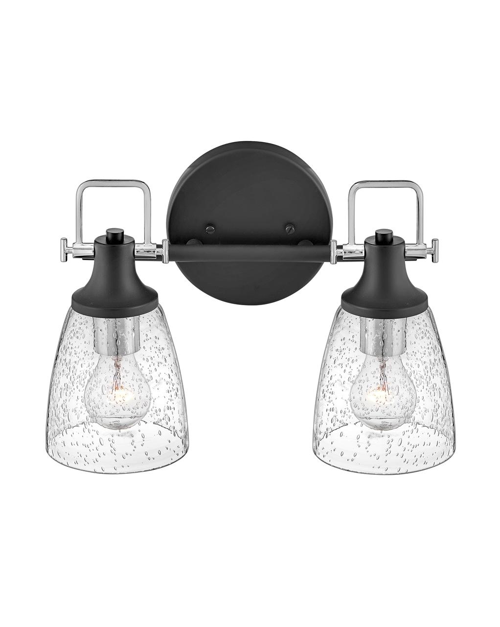Easton Two-Light Bath Vanity Fixture w/ Clear Seedy Glass Shades