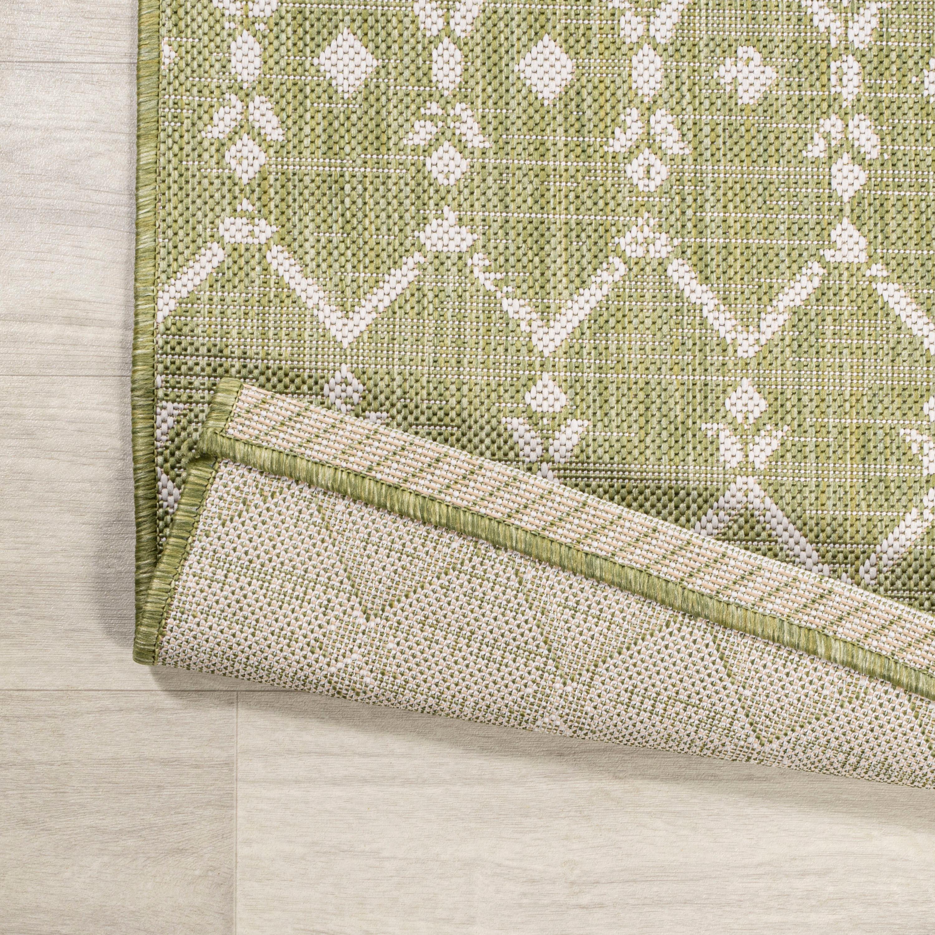 2' x 10' Ourika Moroccan Geometric Textured Weave Indoor/Outdoor Runner Rug, Light Green/Cream - JONATHAN Y